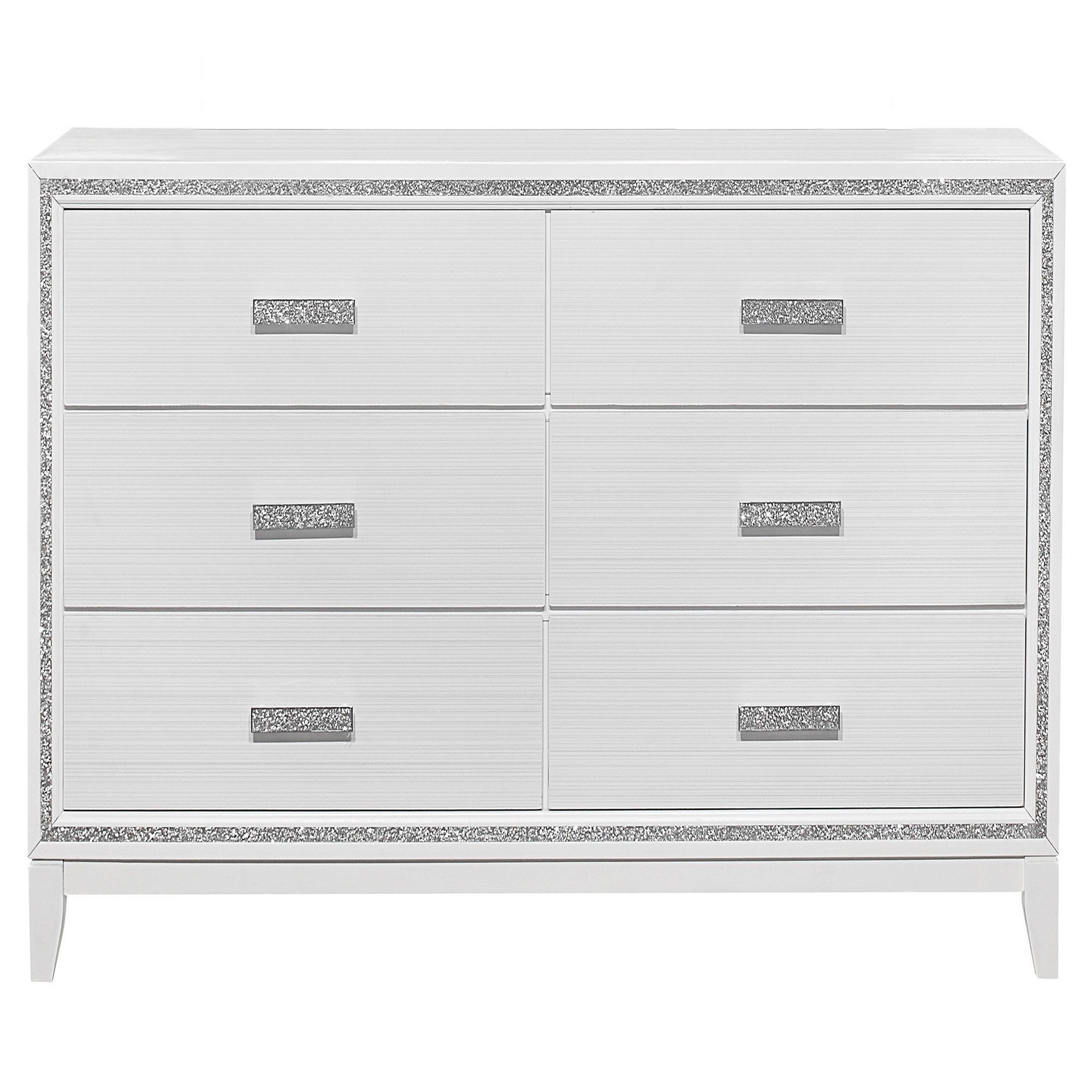 ALMERA Glam Glitter White Dresser: Spacious, Crystal Accent