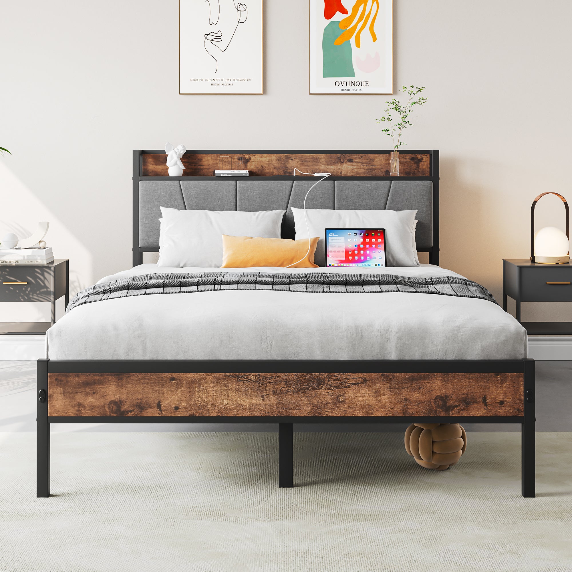 Full Size Bed Frame w/Storage & USB