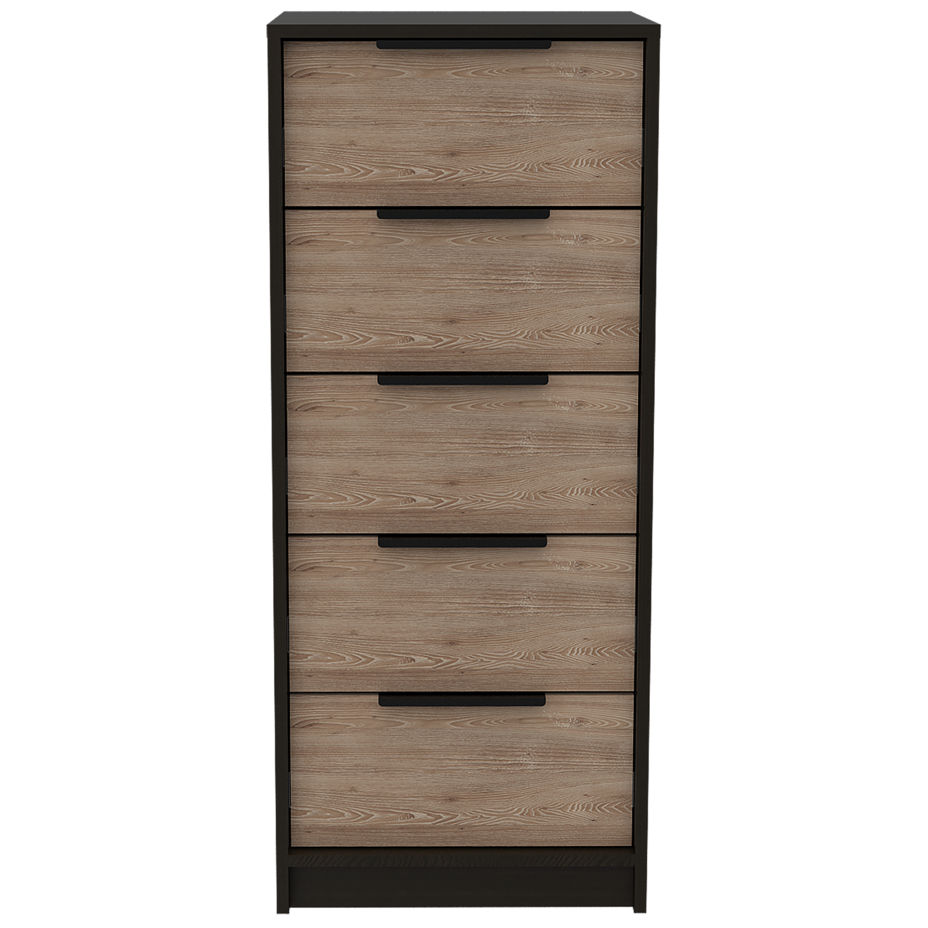 Stylish Black/Light Oak 5-Drawer Vertical Dresser 42" Tall