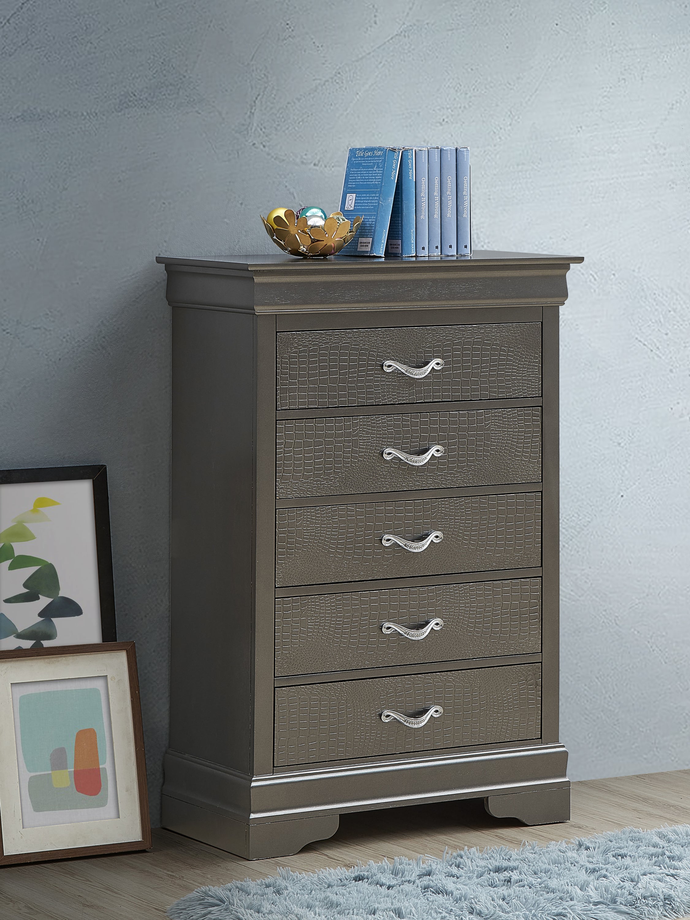 Sleek Transitional Black Metal Chest with Drawers