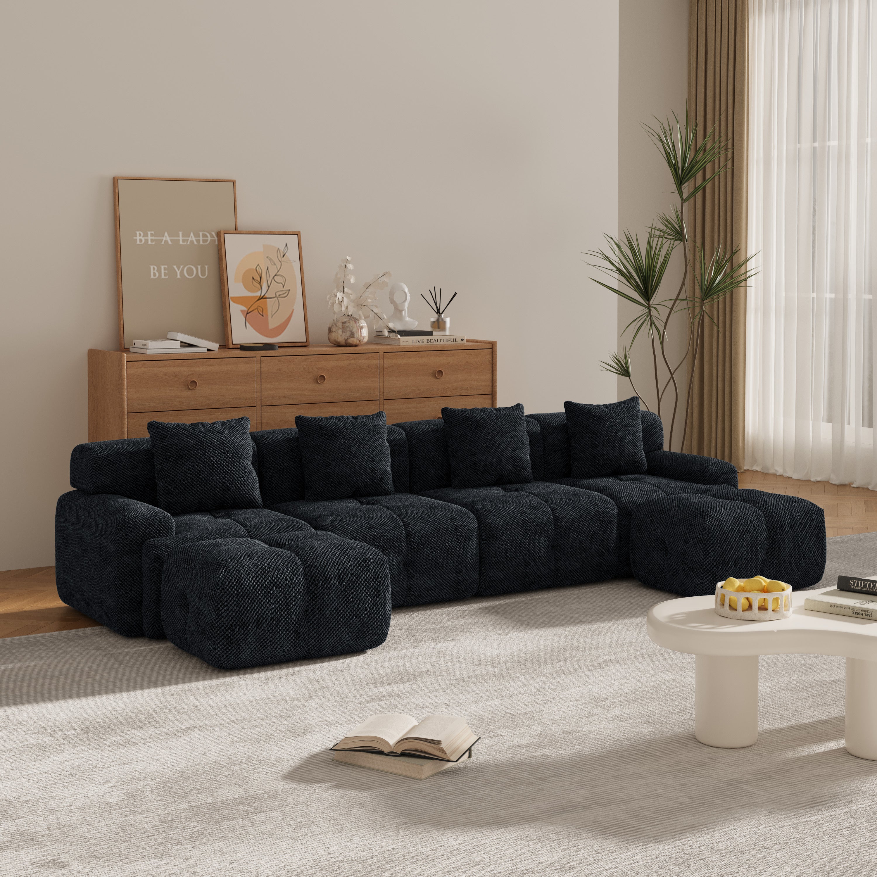 Oversized U-Shaped Sleeper Modular Sectional Sofa - Charcoal