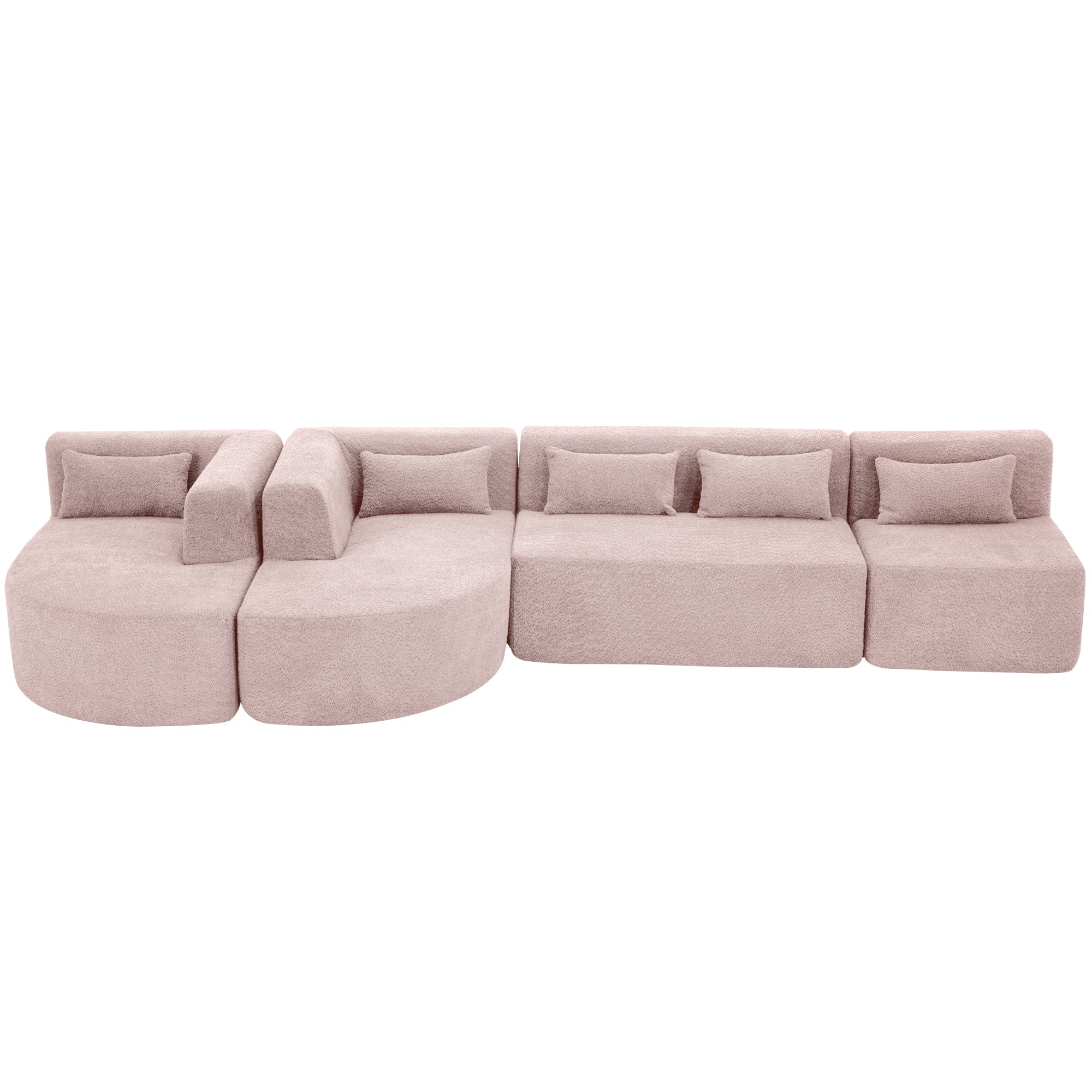Pink Boucle L-Shape Sofa - Modern Upholstered 2 Chaise