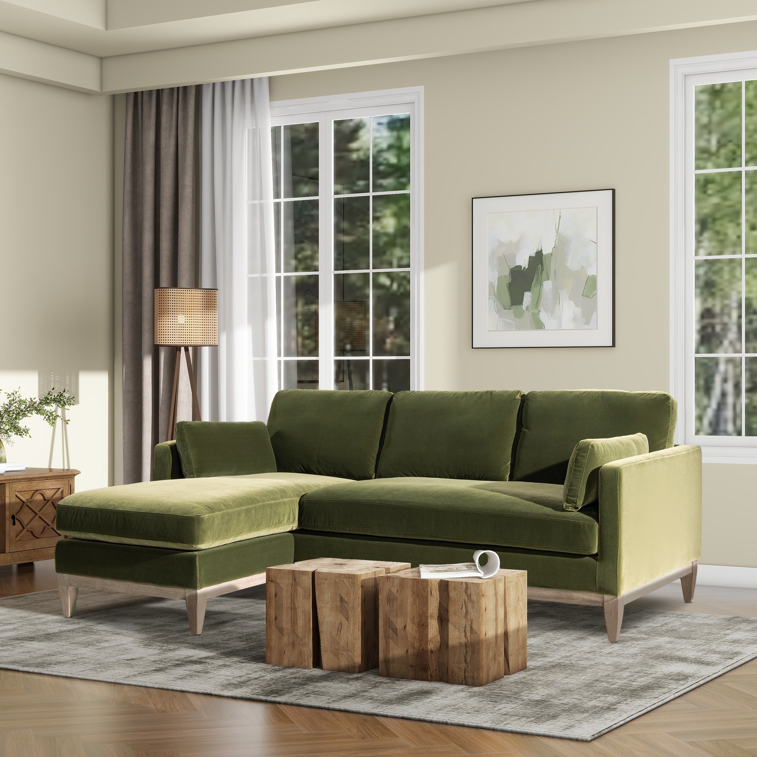 Knox 89 Modern Farmhouse Reversible Chaise Sectional Beige
