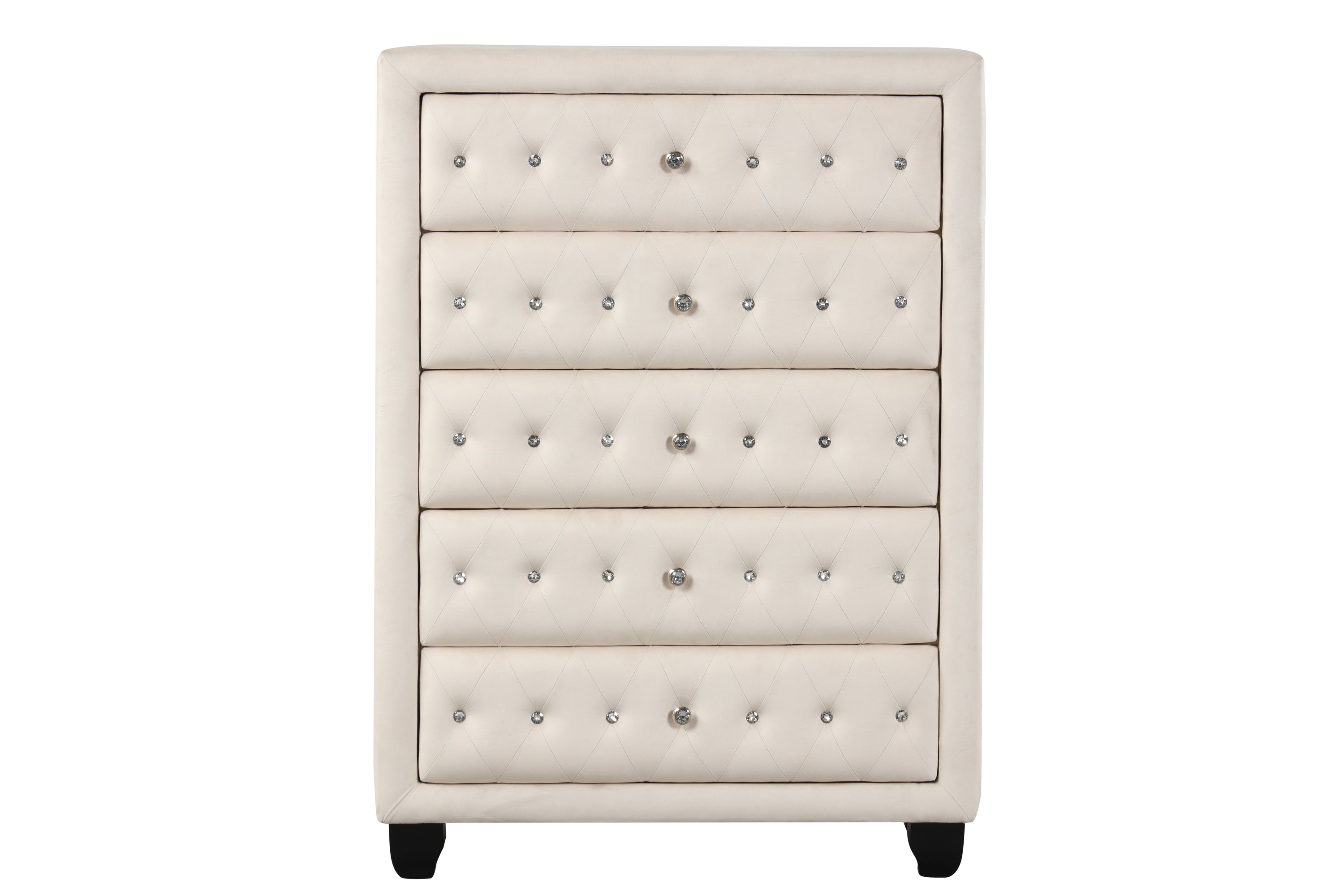 Sophia Modern Cream Velvet Crystal Tufted 5-Drawer Chest
