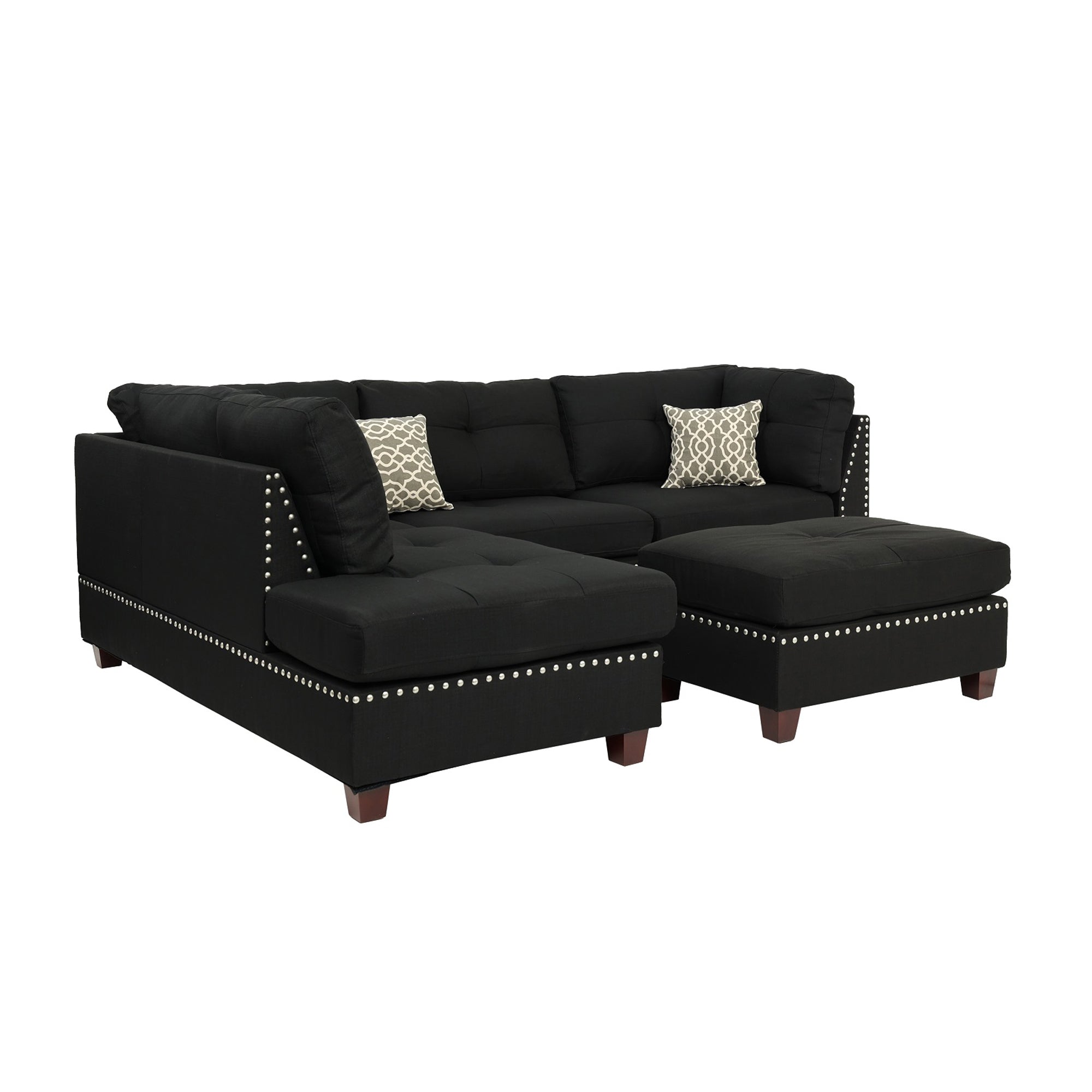 Reversible Black Sectional Sofa with Ottoman