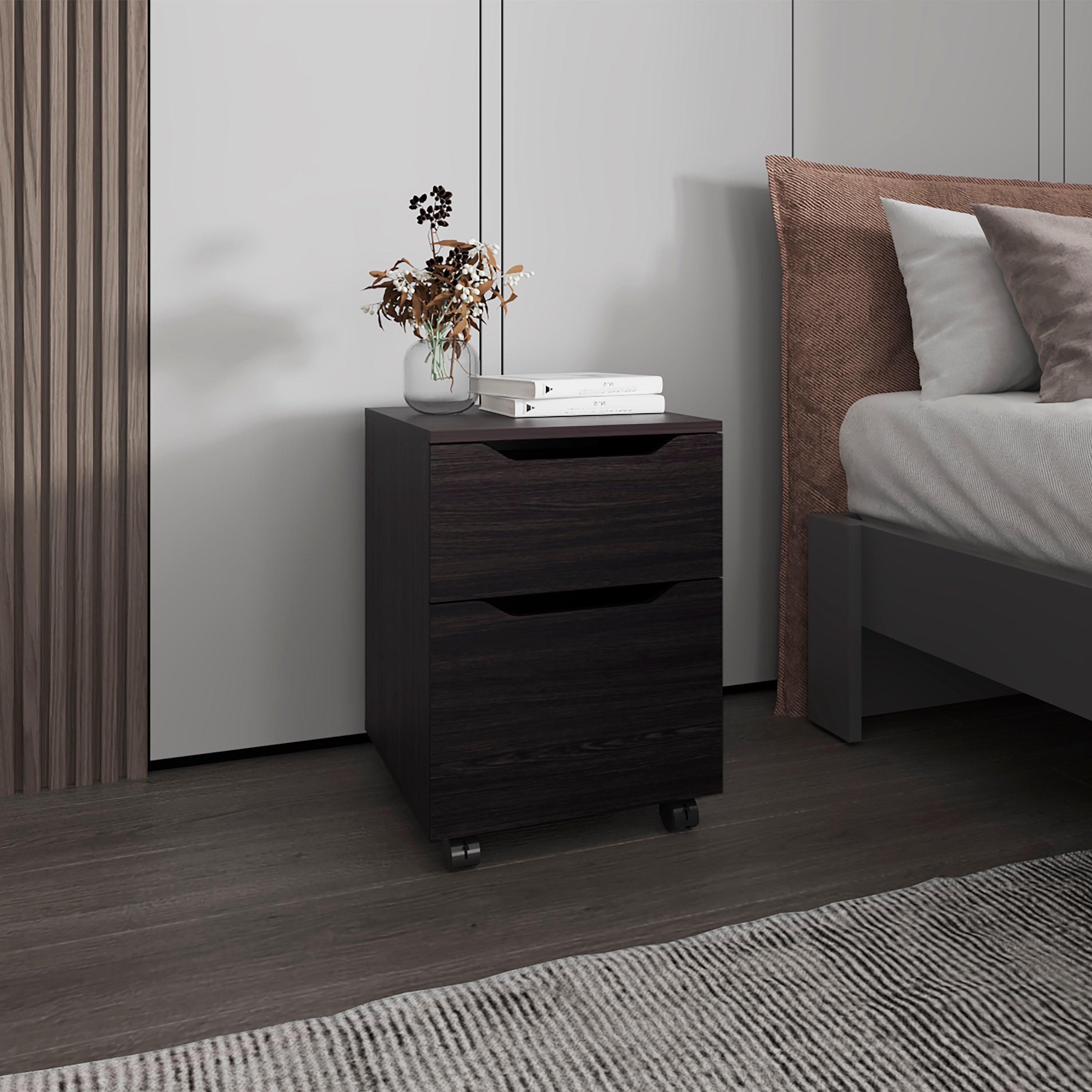 FM FURNITURE Newriver Nightstand: 1-Door, 1-Drawer, Wengue
