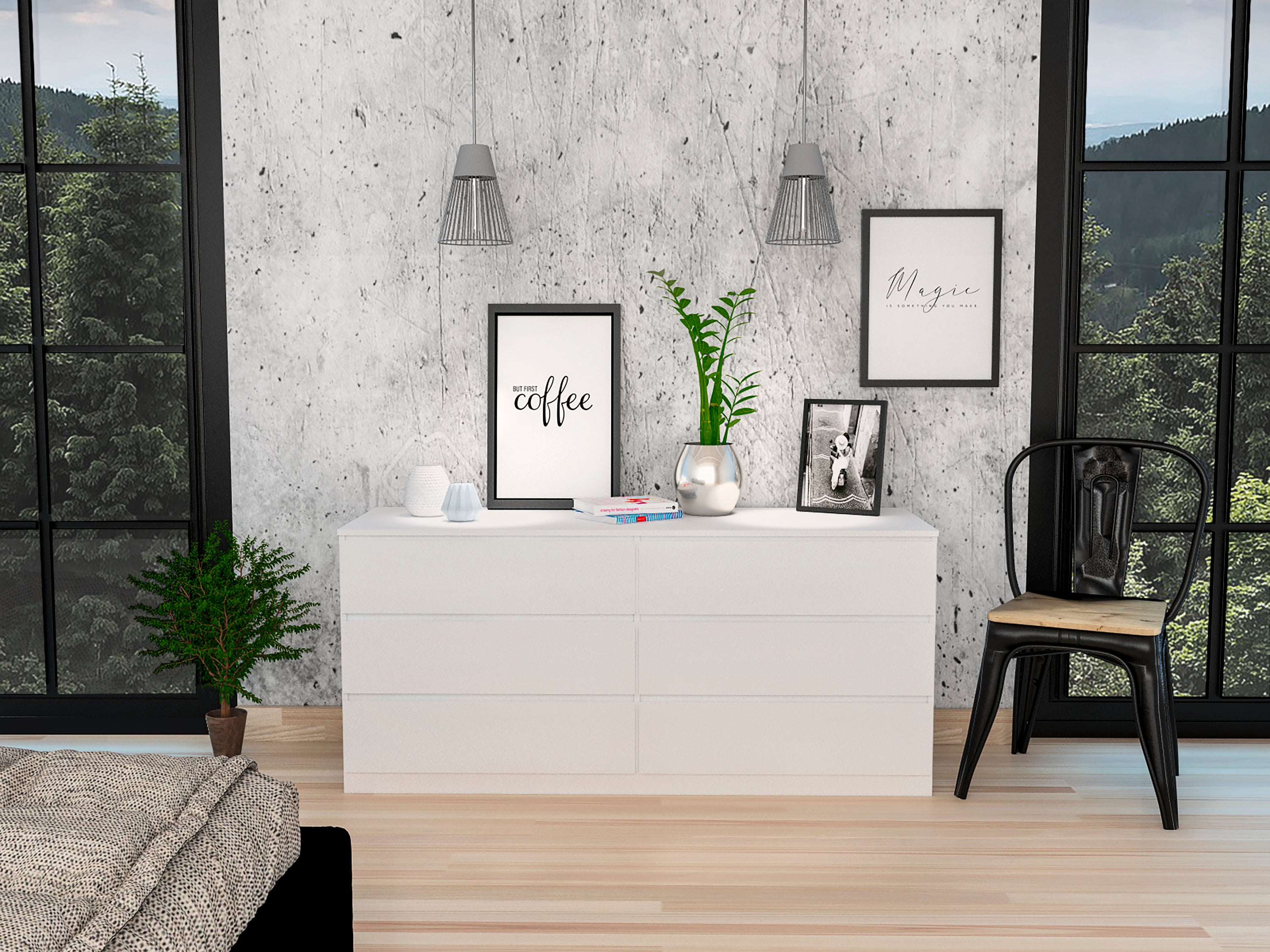 White 6-Drawer Double Dresser with Superior Top