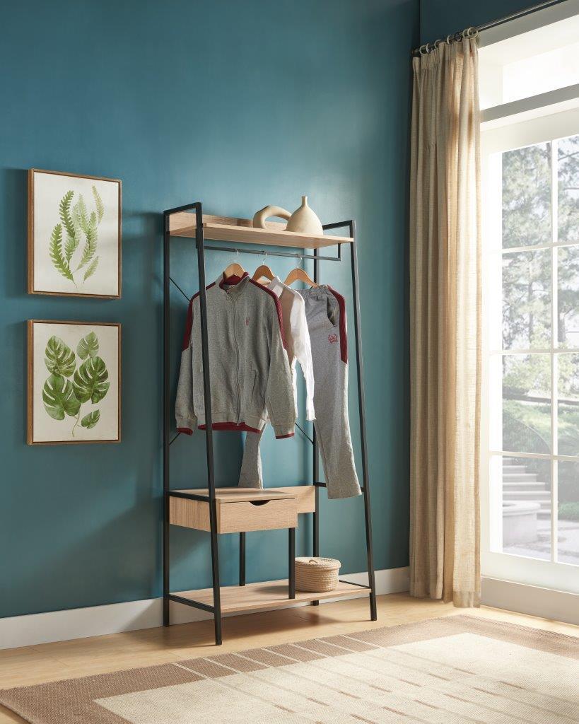 Metal Clothes Rack Open Wardrobe with Drawer & Hanging Rod