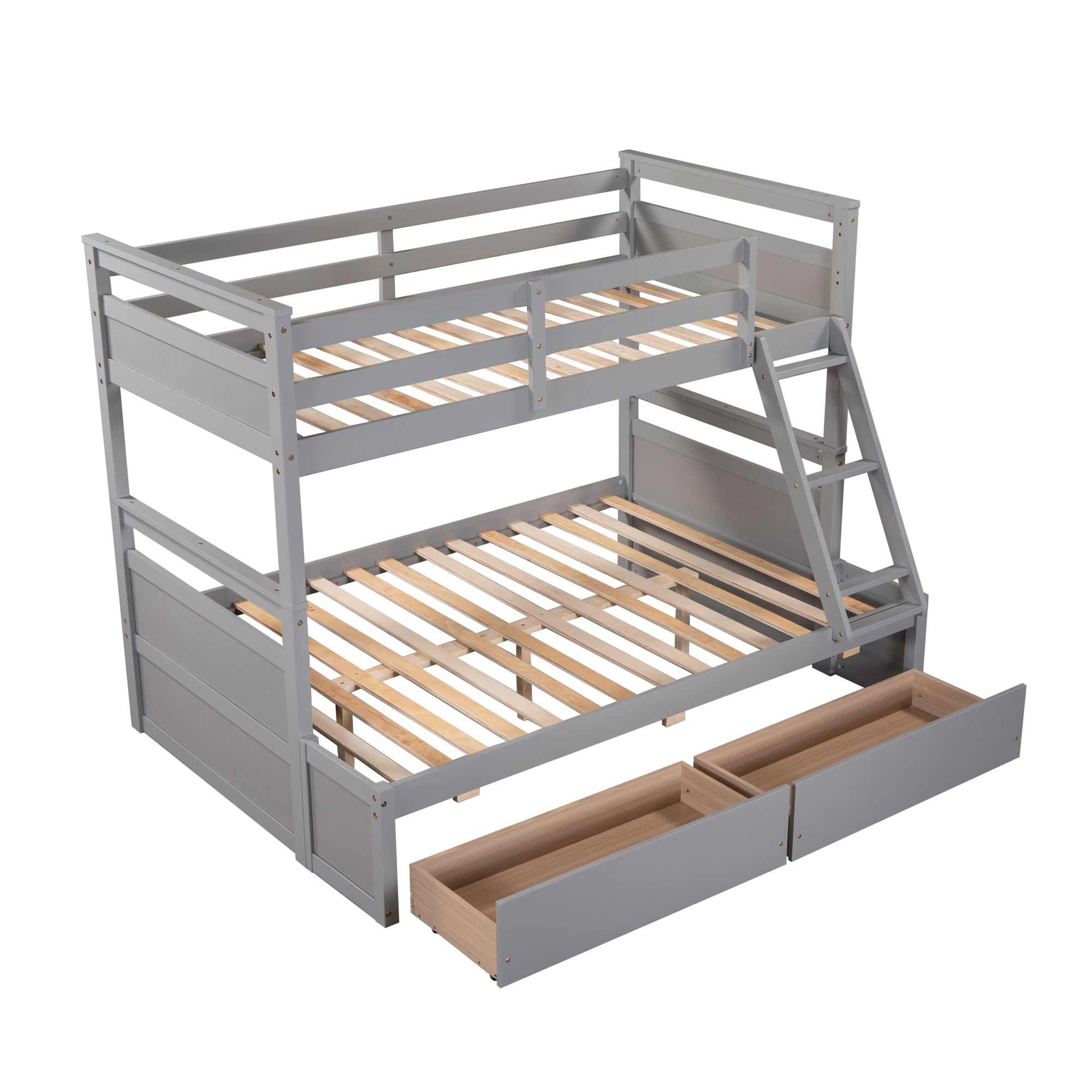 Hearth & Haven Grey Twin Over Full Bunk Bed with Integrated Storage
