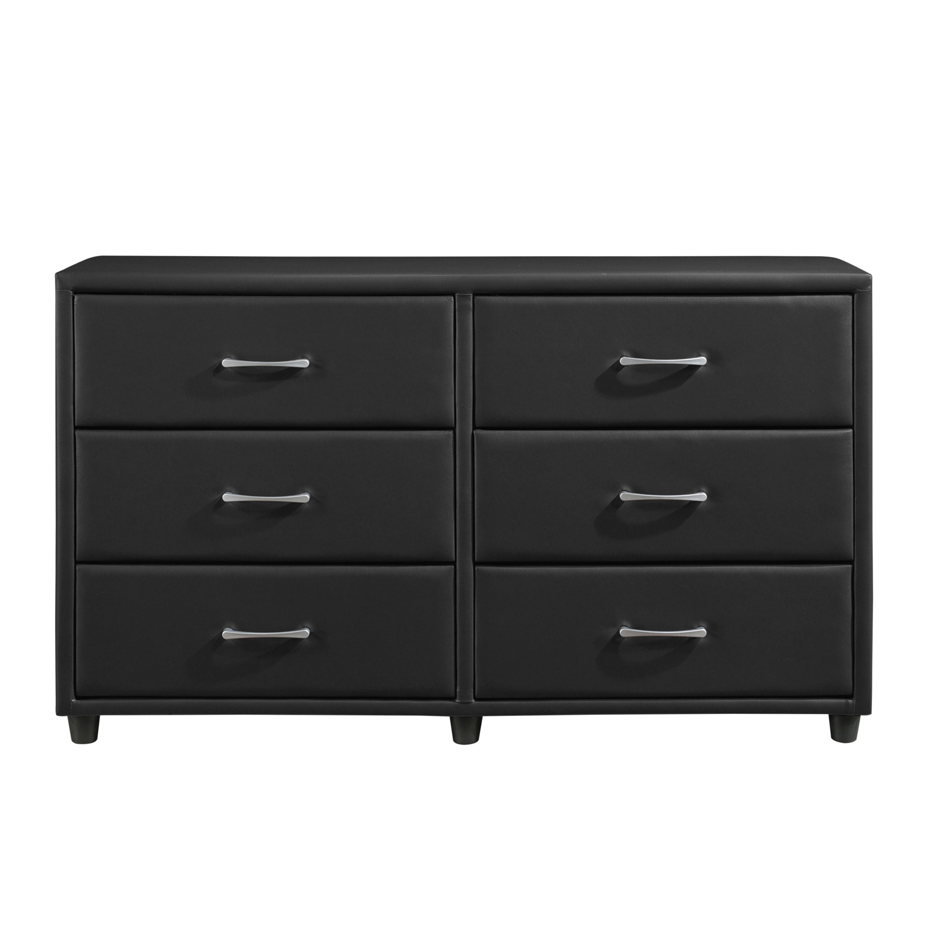 Contemporary Black Faux Leather 6-Drawer Dresser