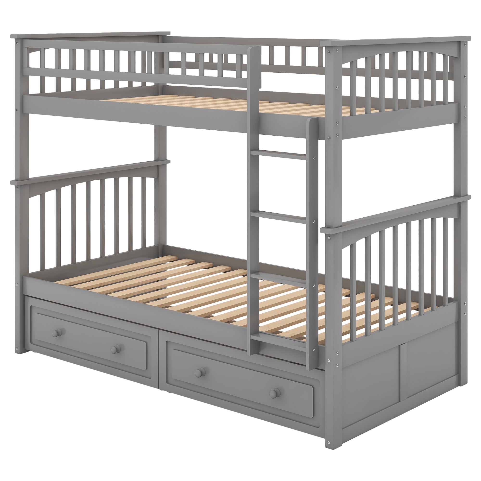 Grey Twin Convertible Bunk Bed with Storage Drawers - Space Saving