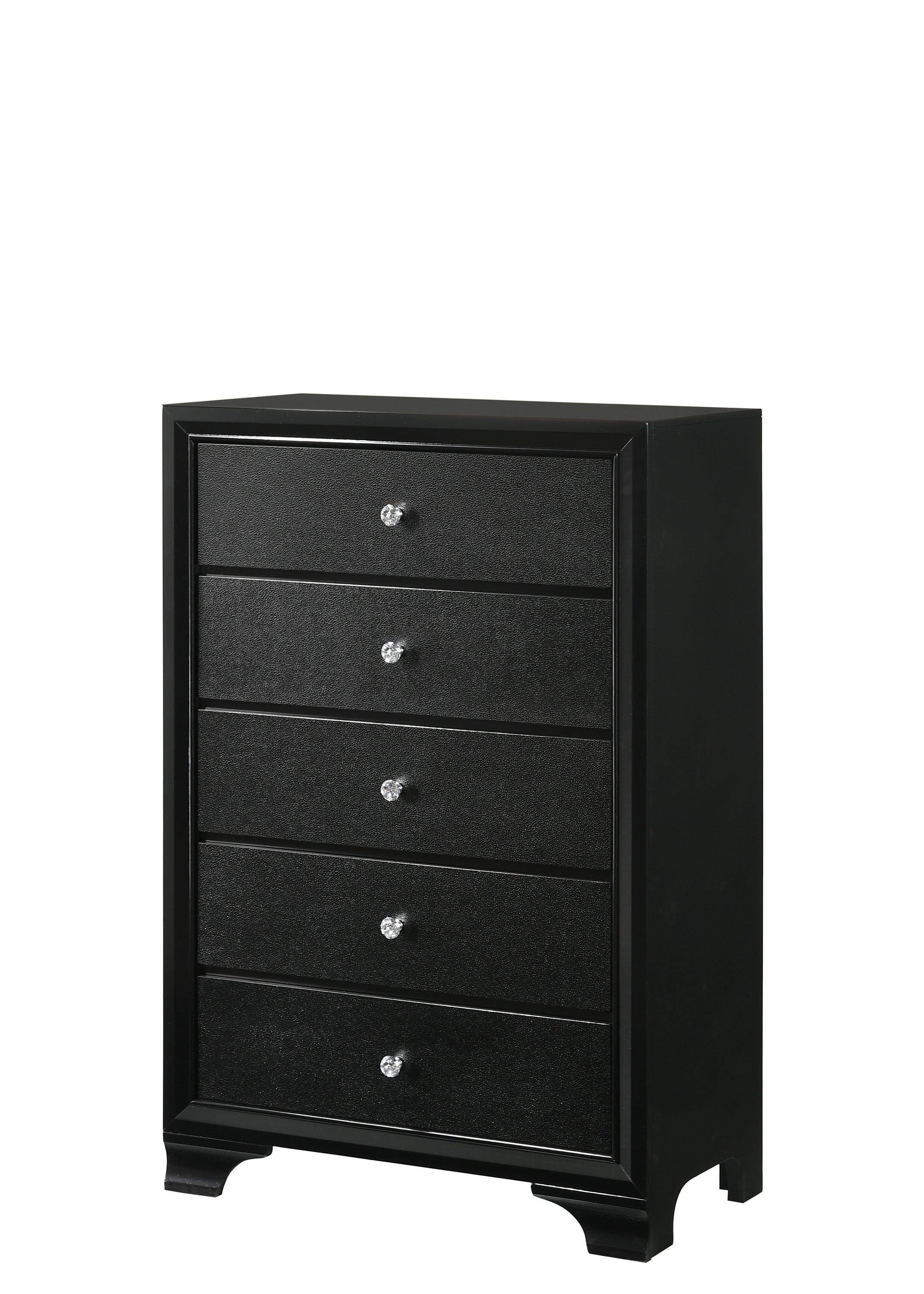 Modern Glam Black 5-Drawer Wooden Bedroom Chest