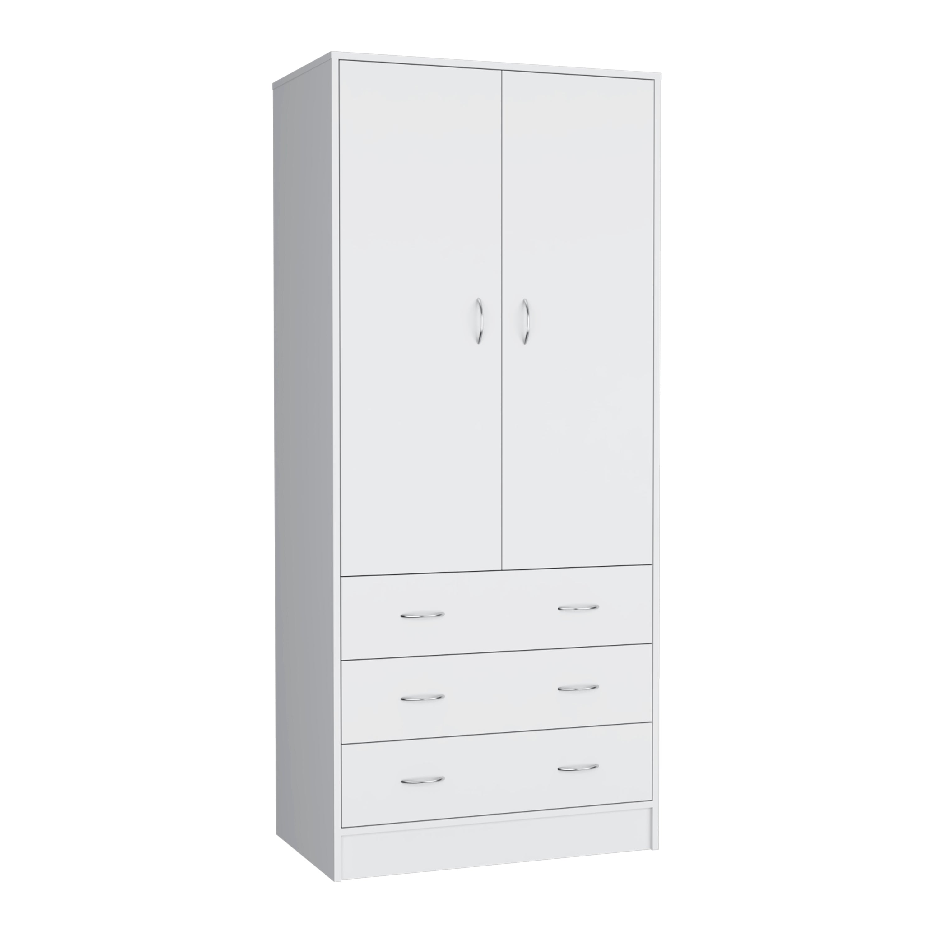 White Armoire 71" H | 2 Doors, 3 Drawers, Hanging Rod