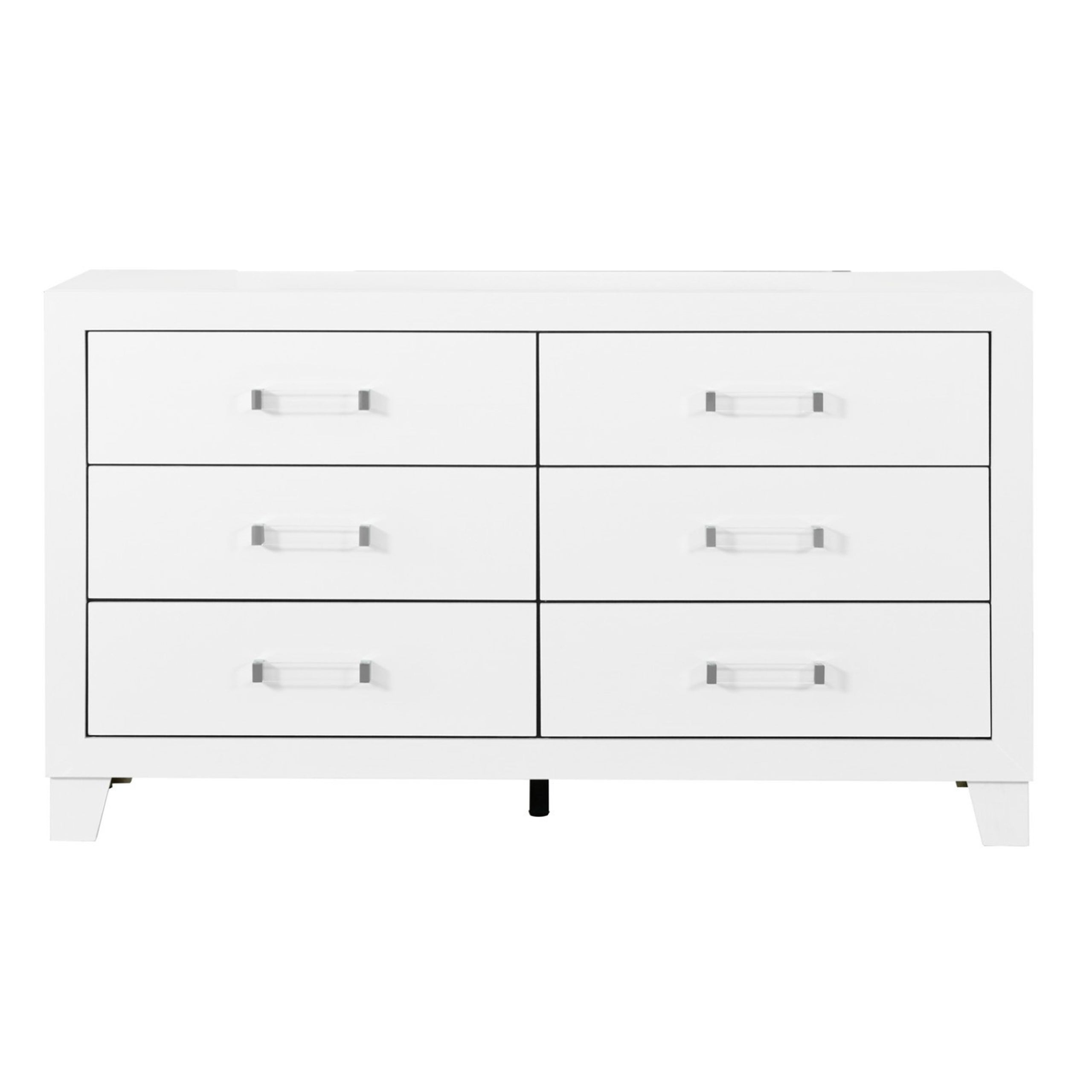 OMODA White 6-Drawer Dresser: Modern Acrylic, Rubberwood