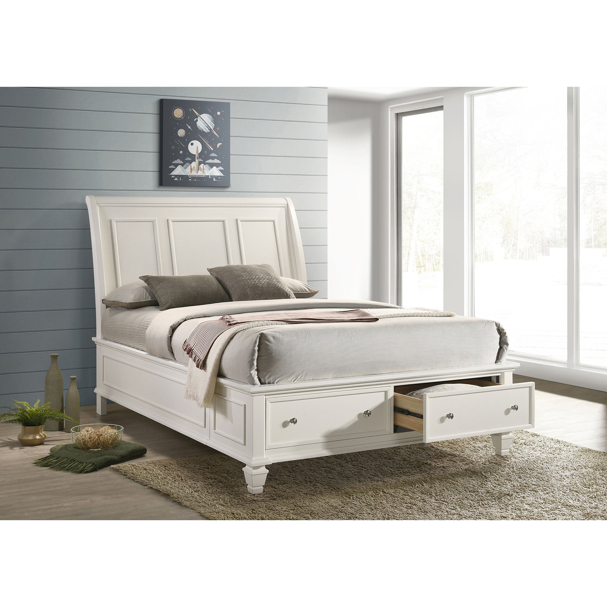 Fresnes Cream White Queen Bed | 2-Drawer Storage