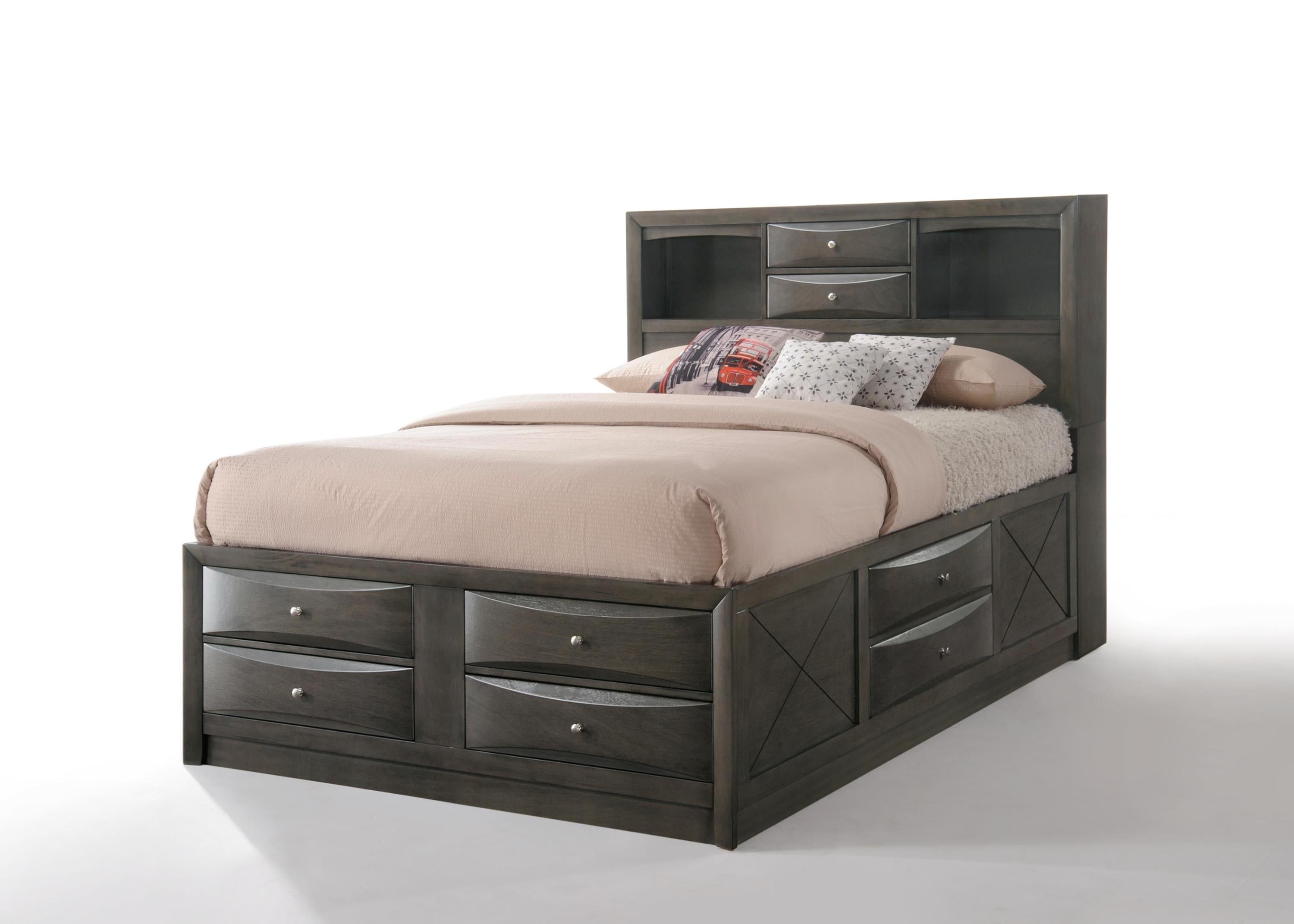 Ireland Gray Oak Finish King Bed with Storage | Modern Bedroom Furniture