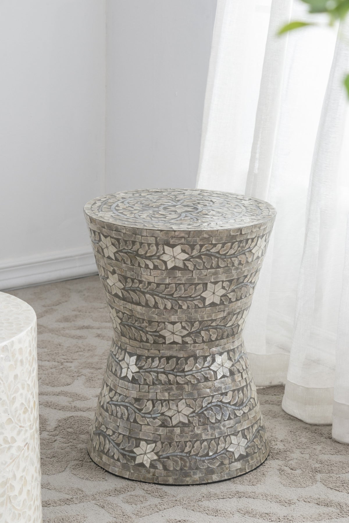 Capiz Garden Stool | Accent Side Table - Tapered Design