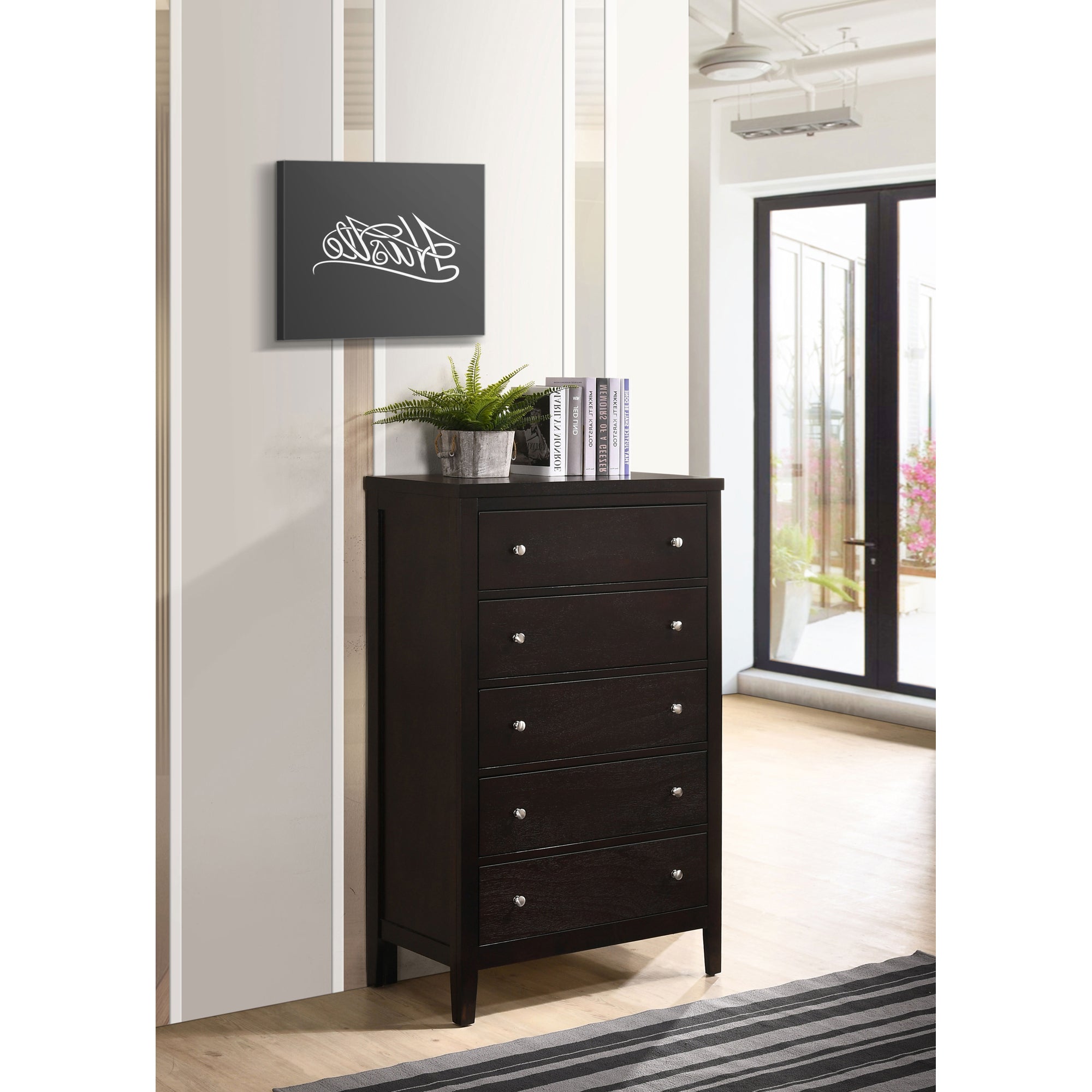 Payton Warm Brown 5-Drawer Chest: Wood Bedroom Storage Furniture