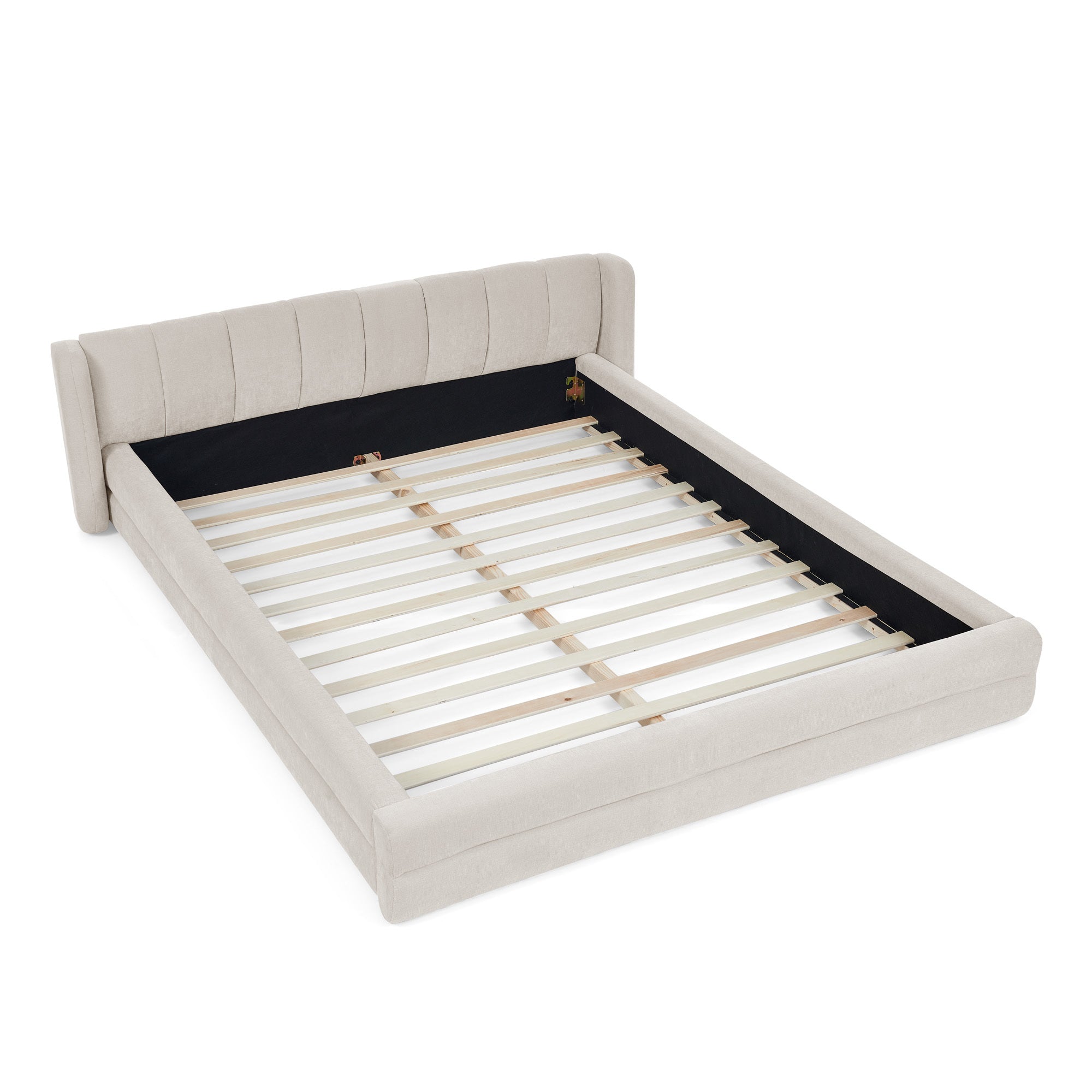 Modern Queen Upholstered Bed Frame | Chenille Fabric Headboard | Beige
