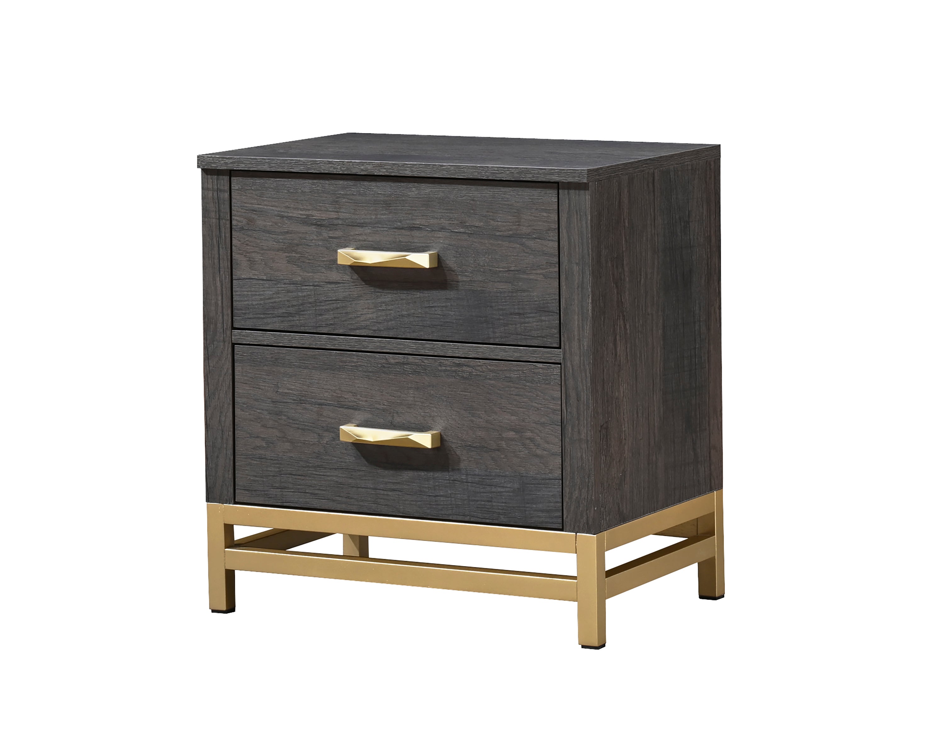 Contemporary Gray 2-Drawer Storage Nightstand Gold Handle