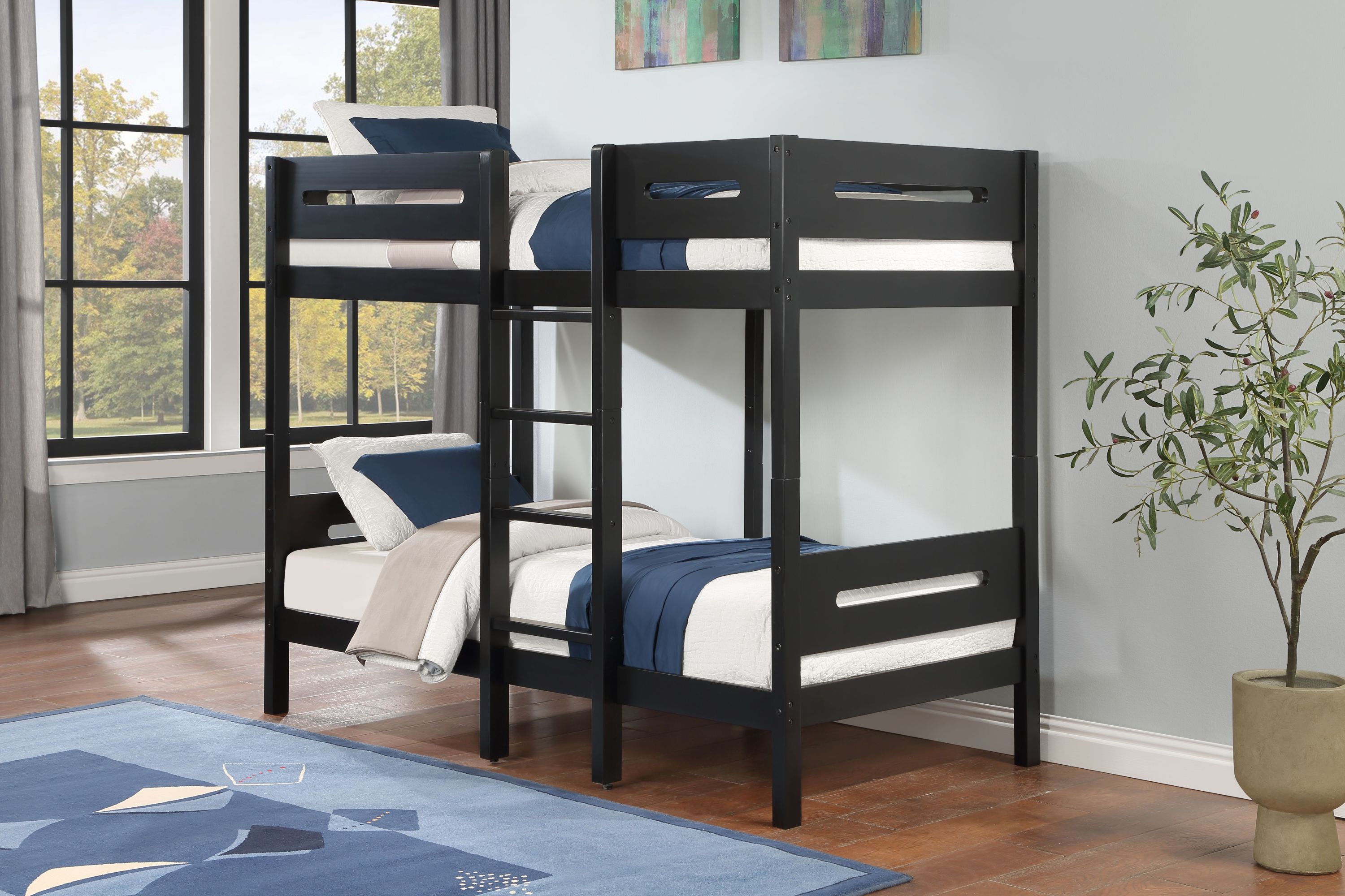Ekko Black Finish Twin/Twin Bunk Bed for Kids & Small Rooms