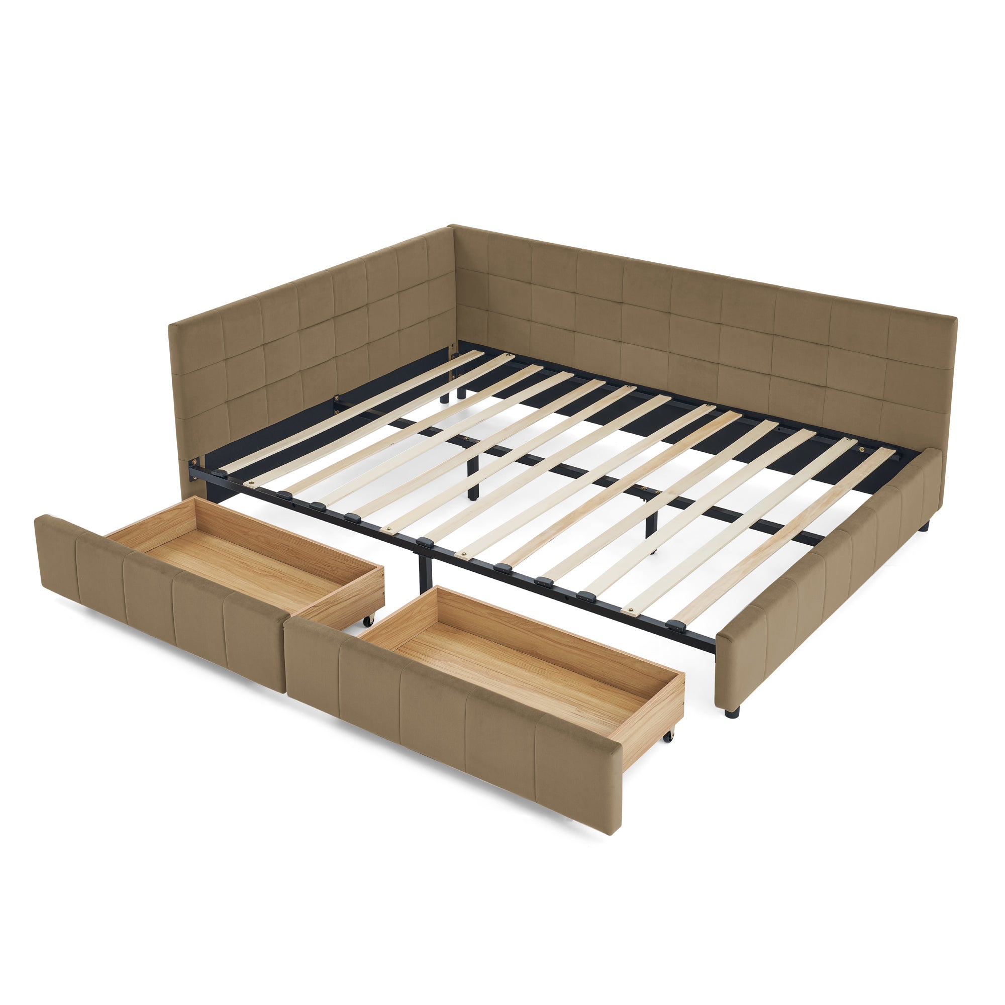 Mid-Century Queen Velvet Tufted Storage Bed Frame - Brown