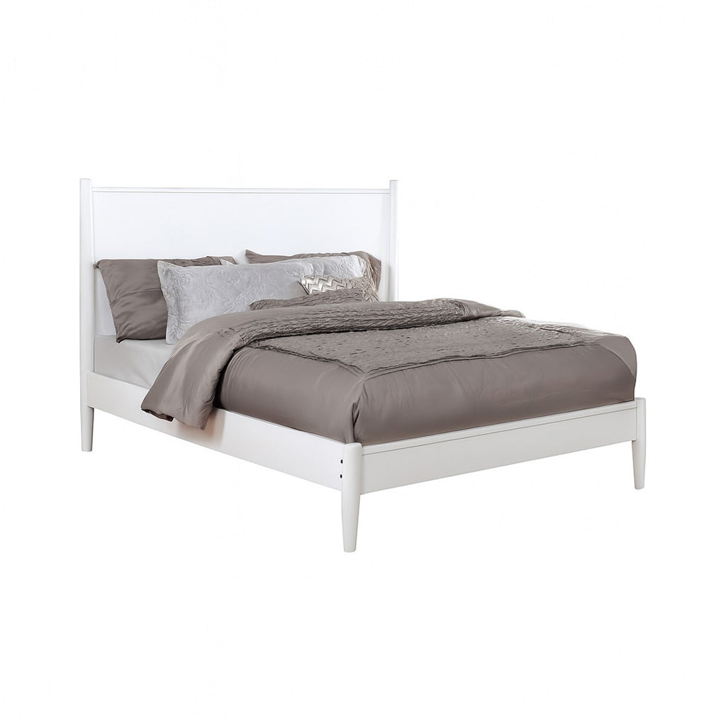 Mid-Century Modern California King Wooden Platform Bed White Finish