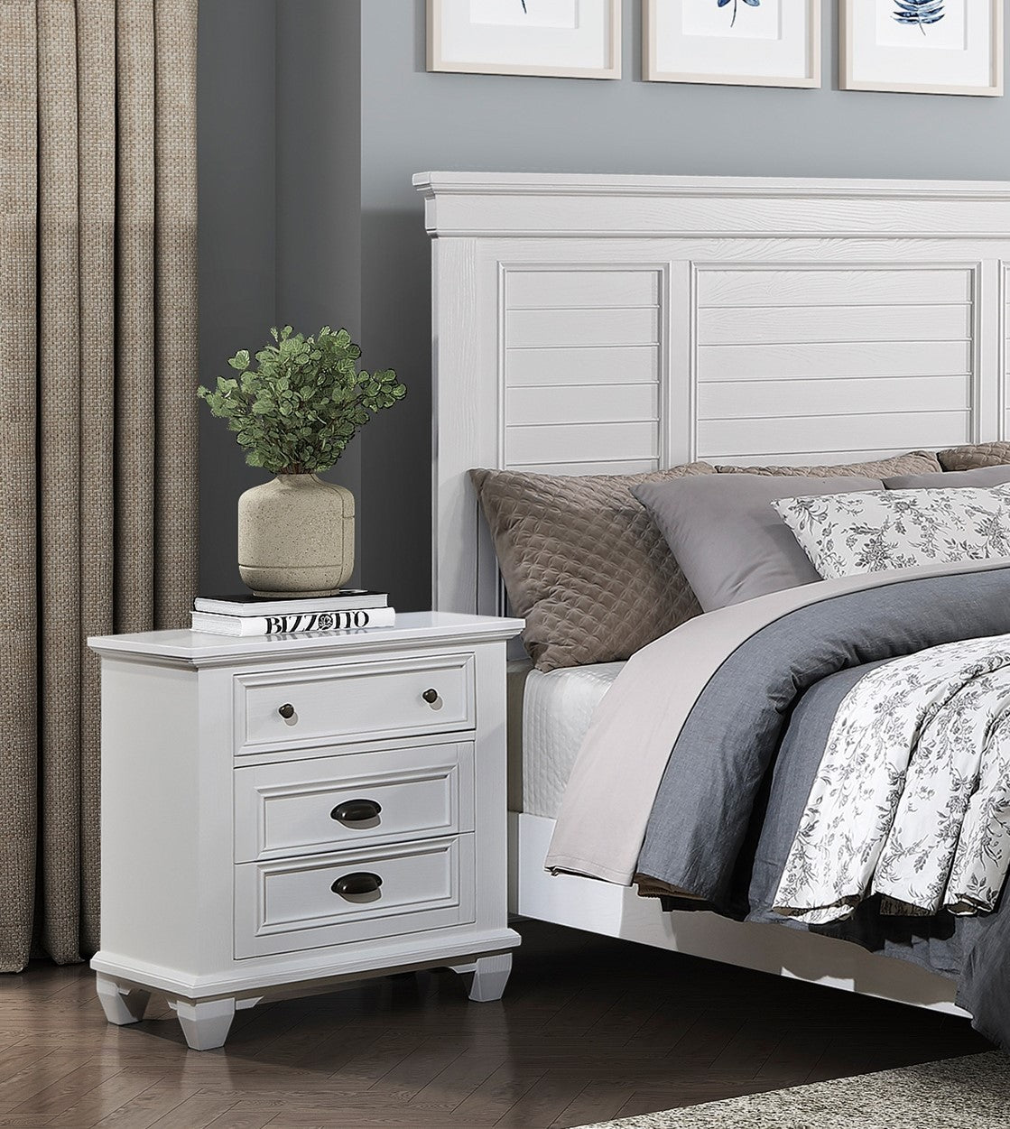 White Nightstand: 2 Drawers, Traditional Wood Bedroom Furniture