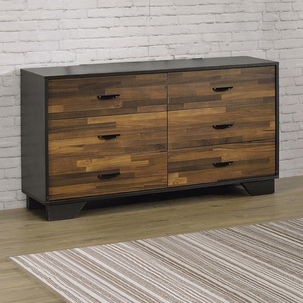 Walnut & Black 6-Drawer Dresser for Modern Bedroom Storage