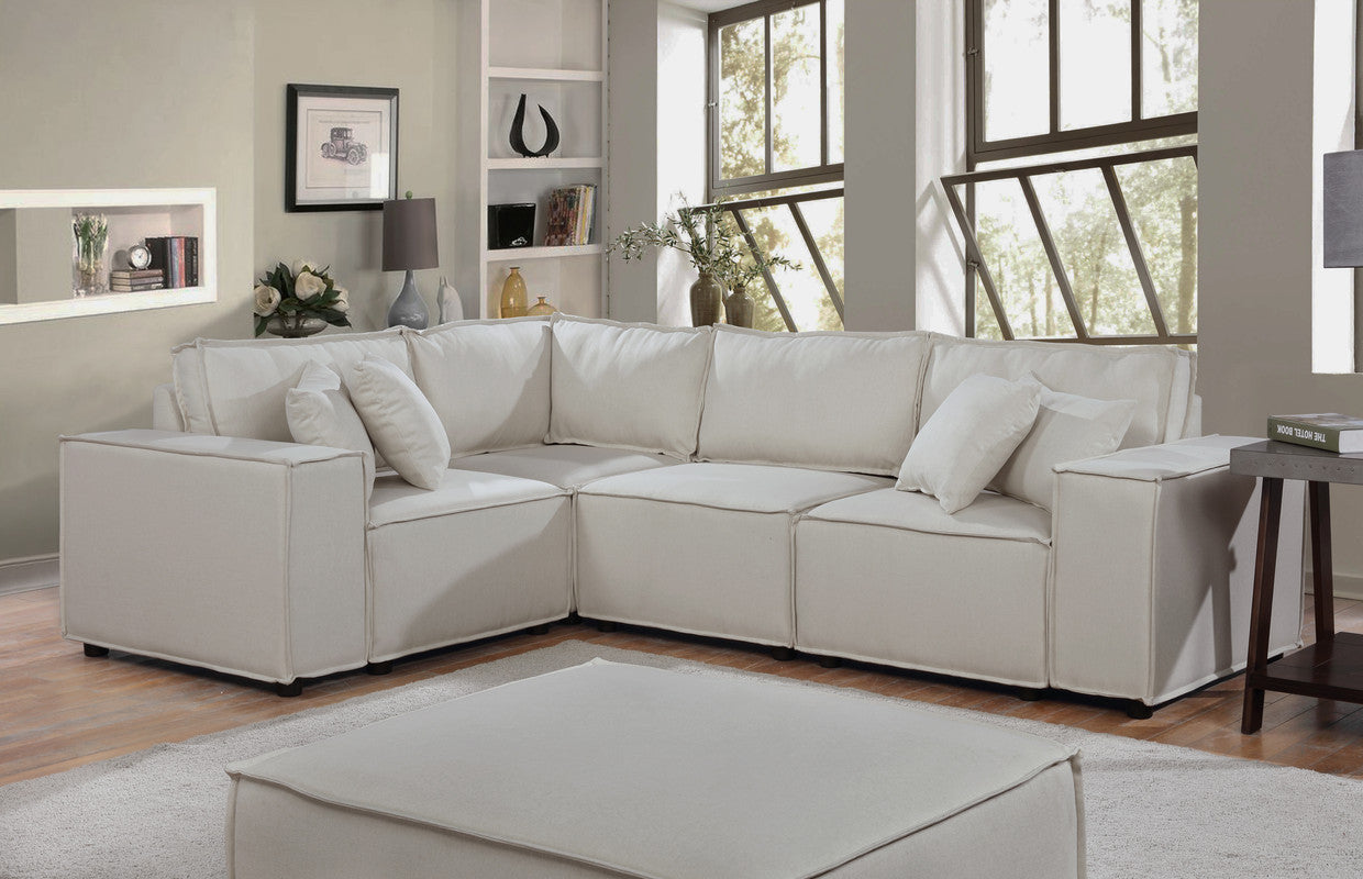 Beige Linen Modular Sectional Sofa w/ Ottoman - Melrose 99'