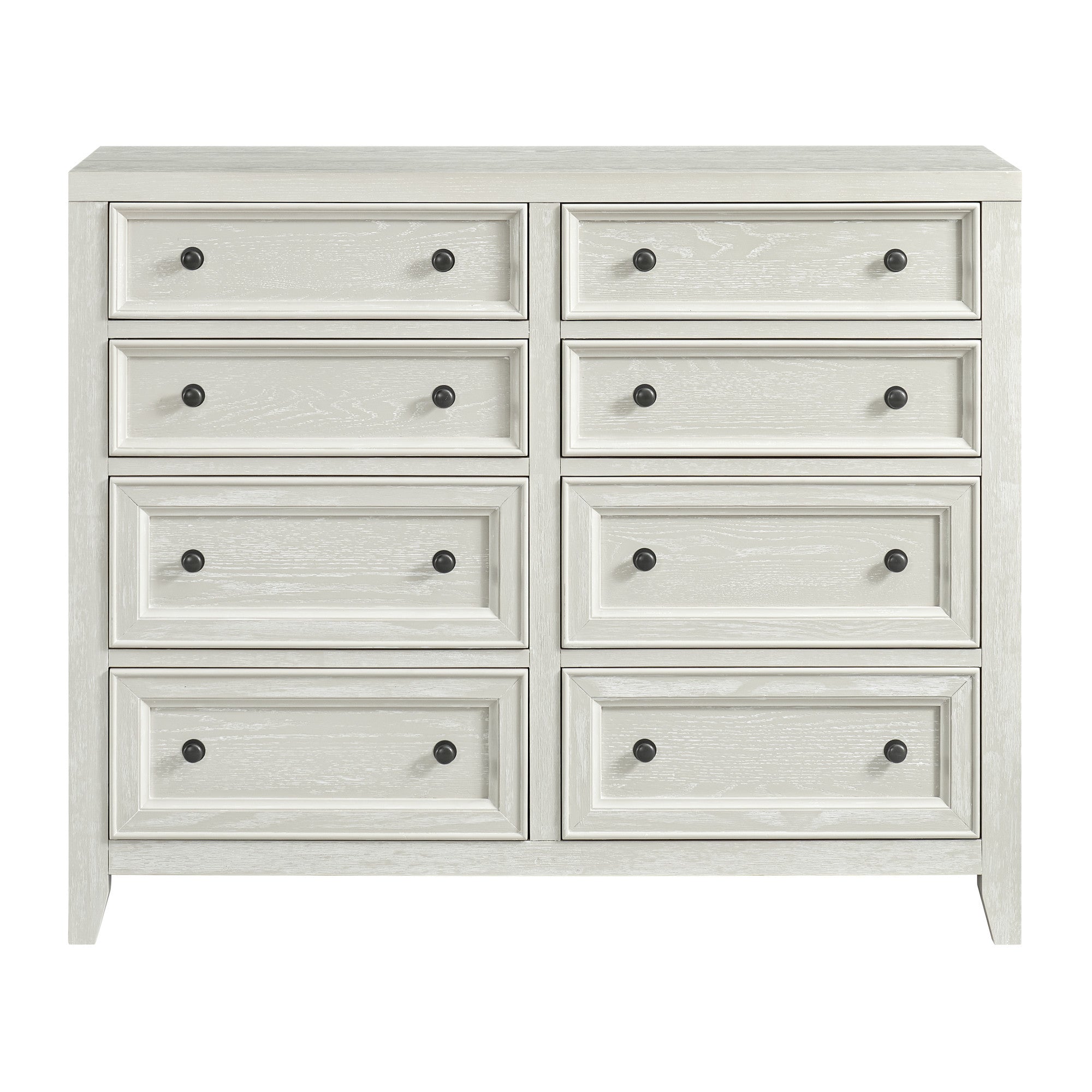 White Wood Gypsum Whitewash 8-Drawer Dresser w/ Metal Glides