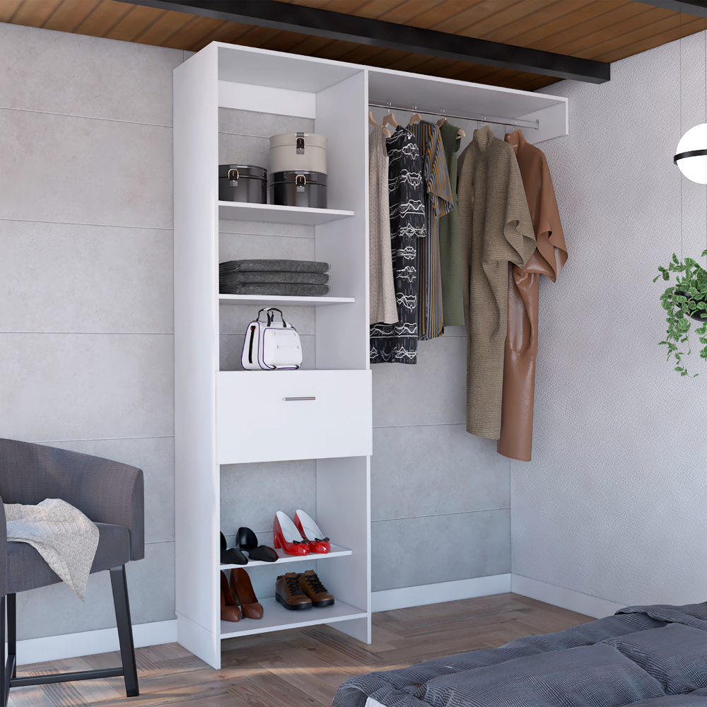 Manchester 150 White Closet System: Rod, 5 Shelves, Drawer