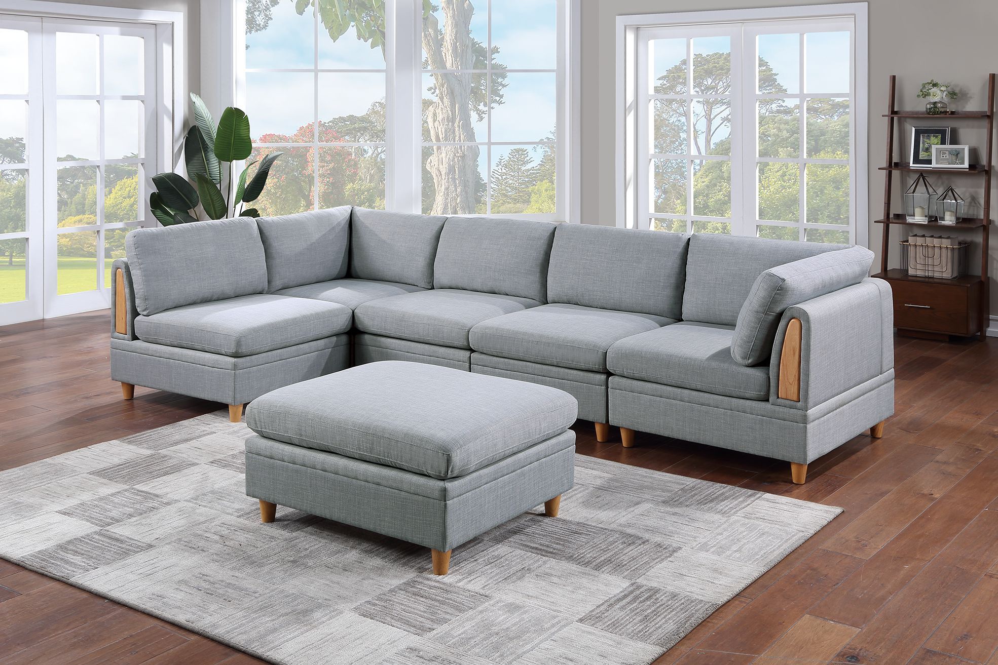 Light Grey Dorris Fabric 6pc Modular Sectional Couch Set
