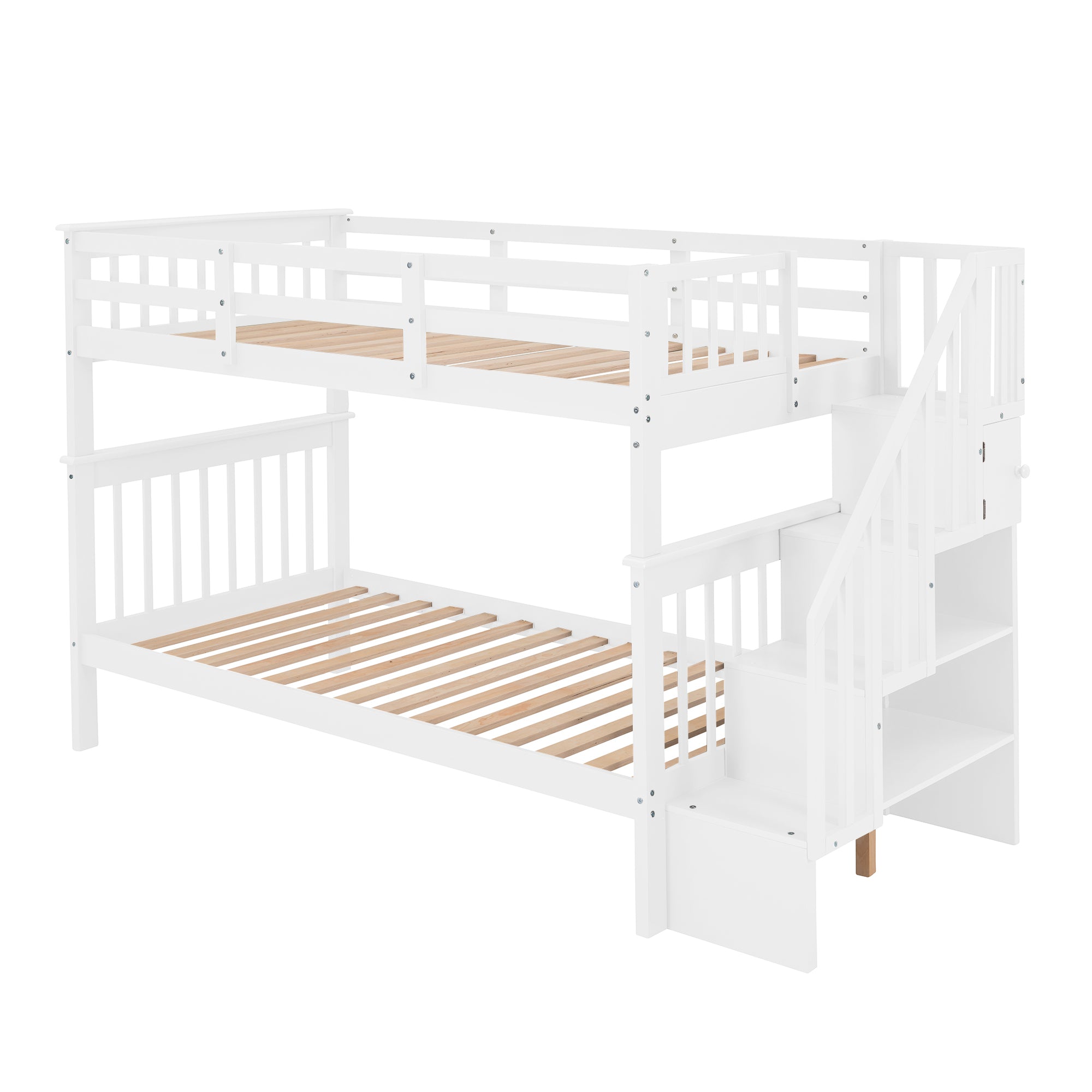 Aramintah Twin Bunk Bed: Storage & Guard Rail - White