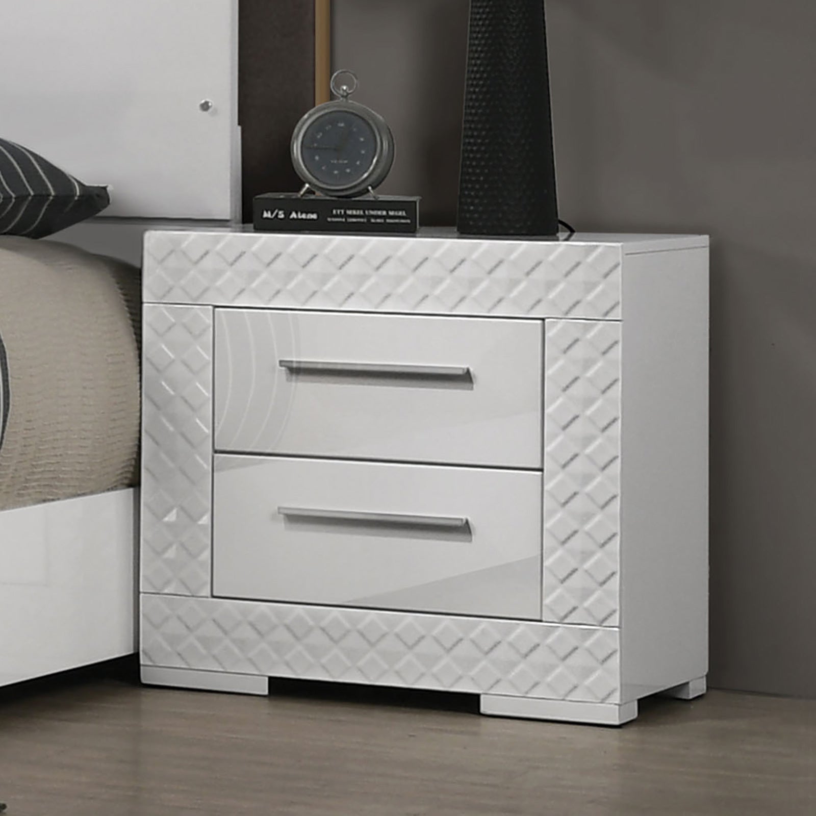White High Gloss 2-Drawer Nightstand Bedside Table