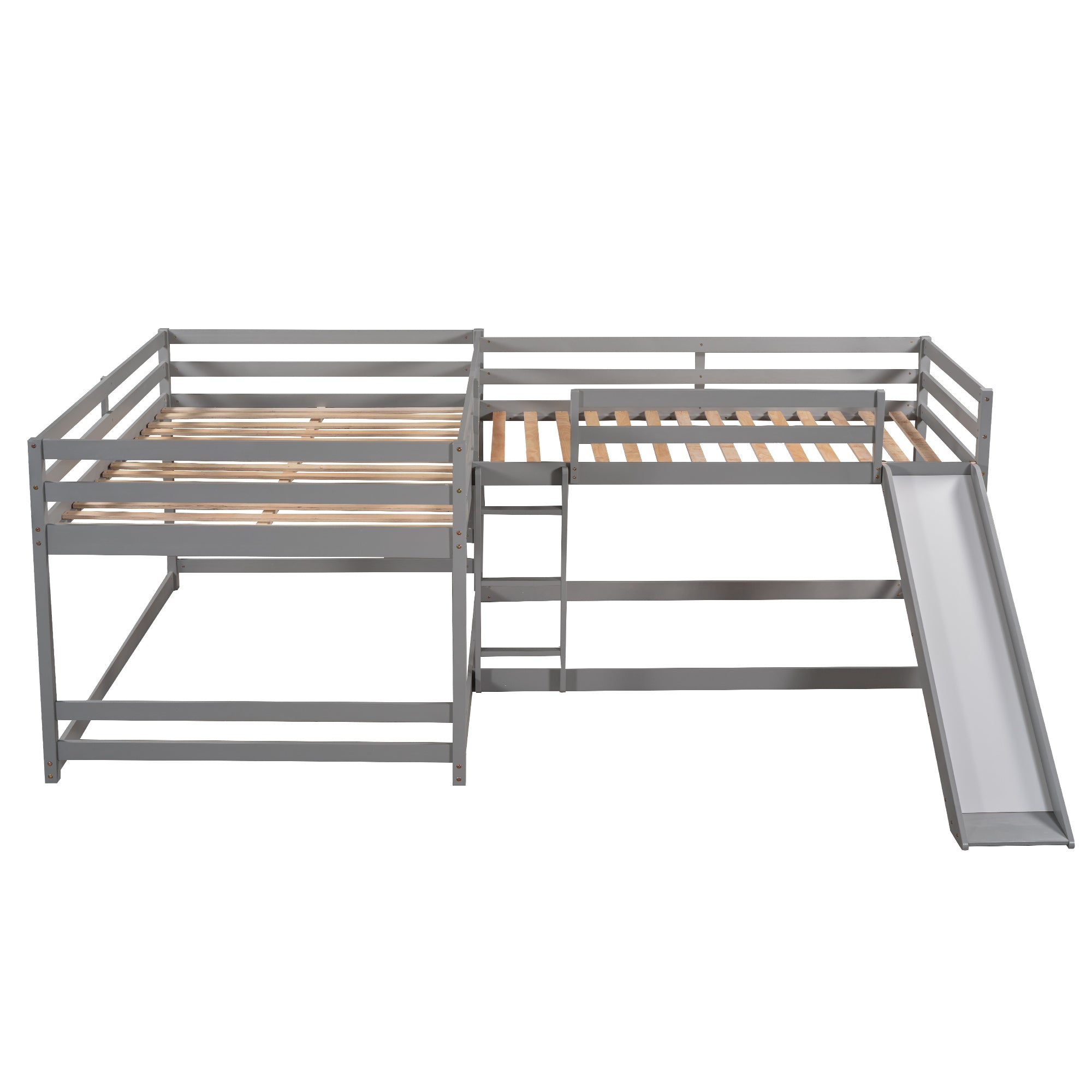 Cubix Grey L-Shaped Full/Twin Bunk Bed w/ Slide & Short Ladder