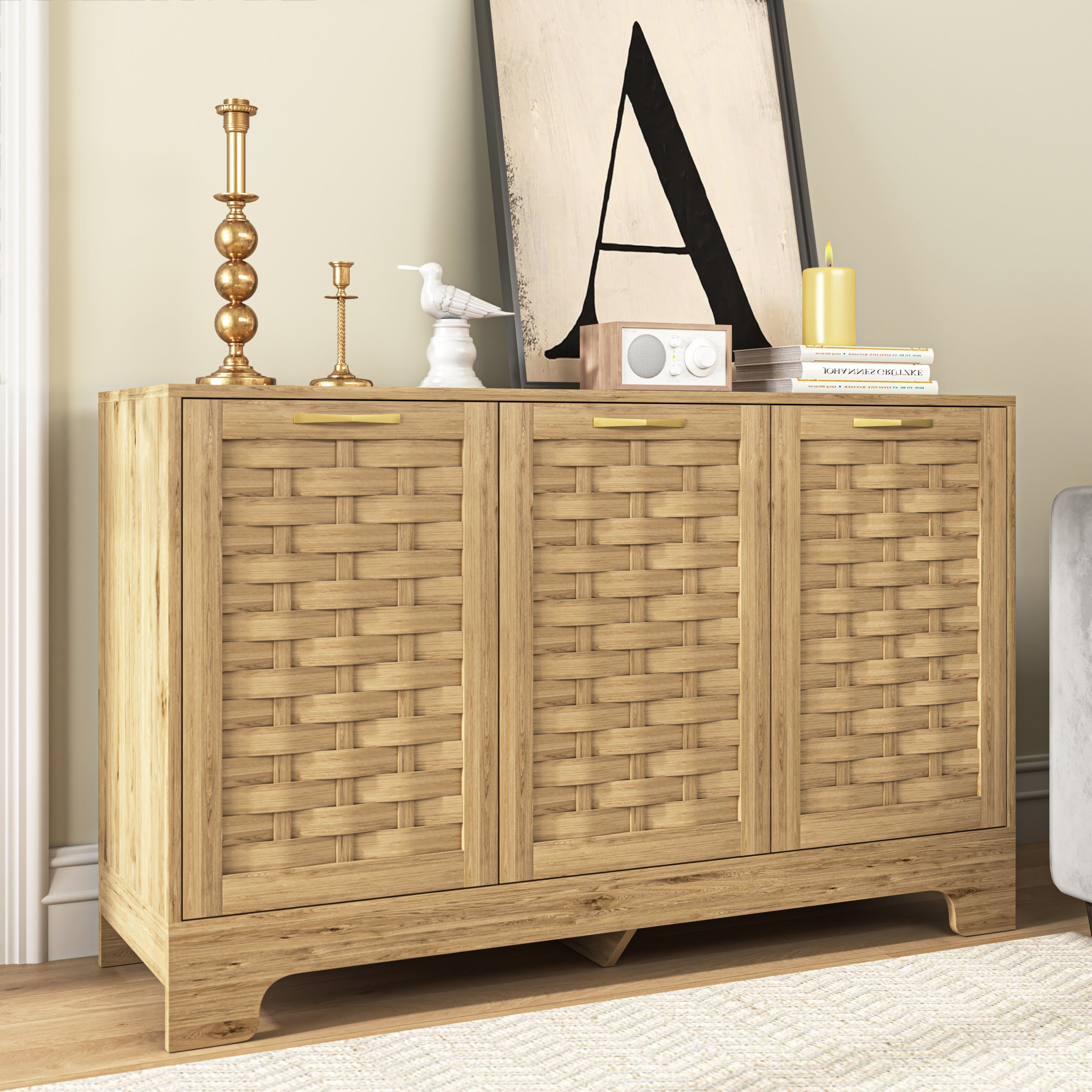 Wood 3-Door Storage Sideboard Buffet with Adjustable Shelf