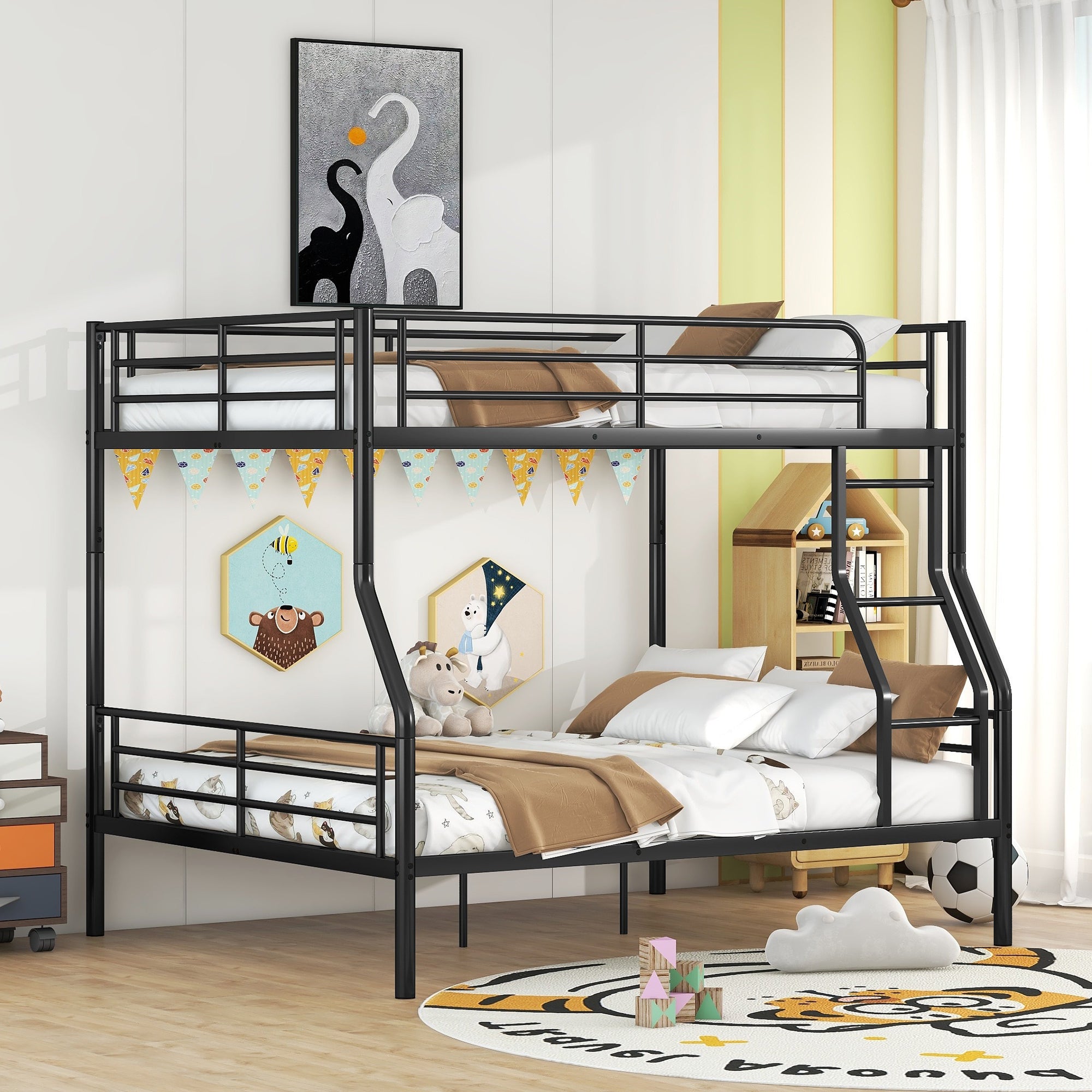 Black Full XL Over Queen Metal Bunk Bed – Space Saving