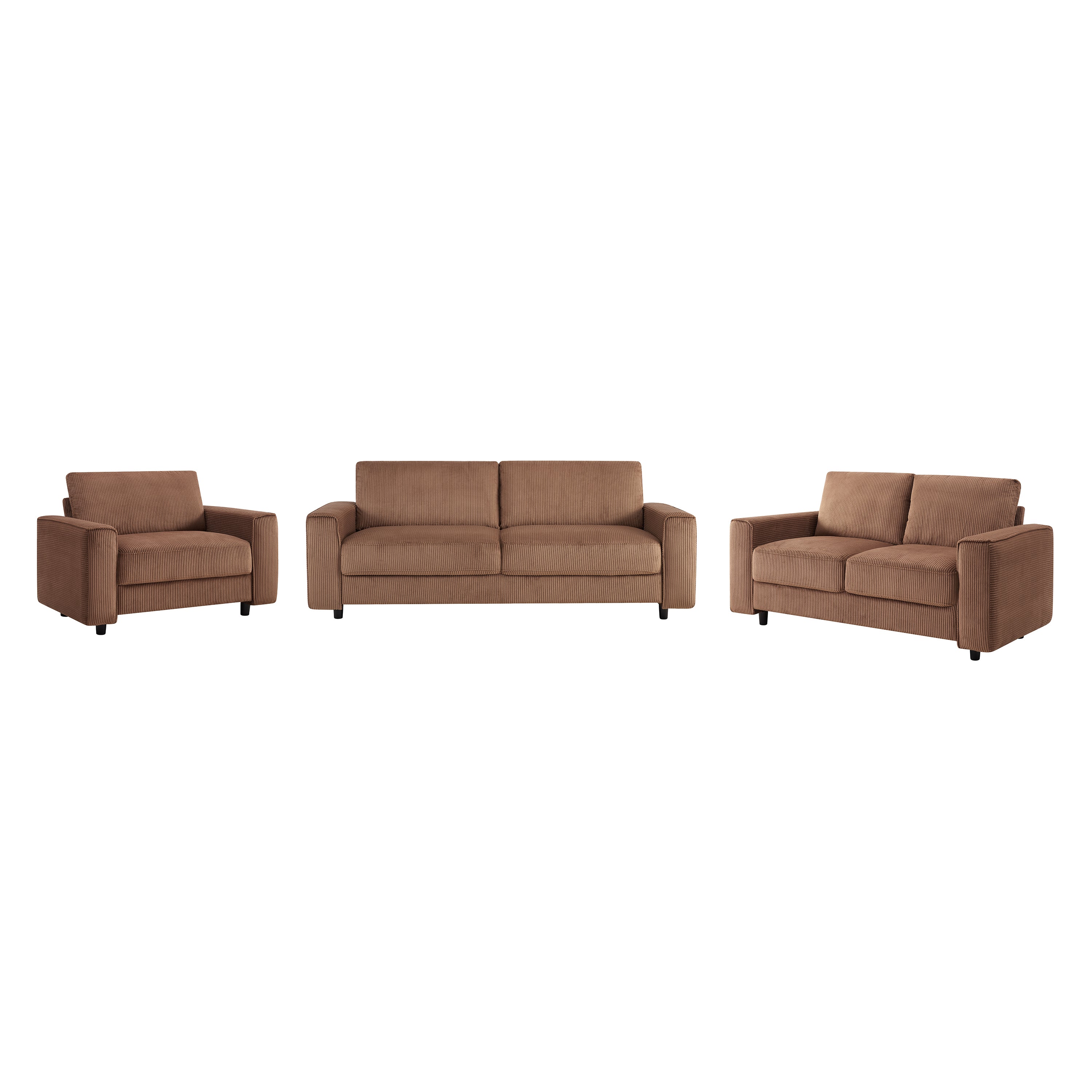 Modern Minimalist Corduroy 3-Piece Brown Sectional Sofa