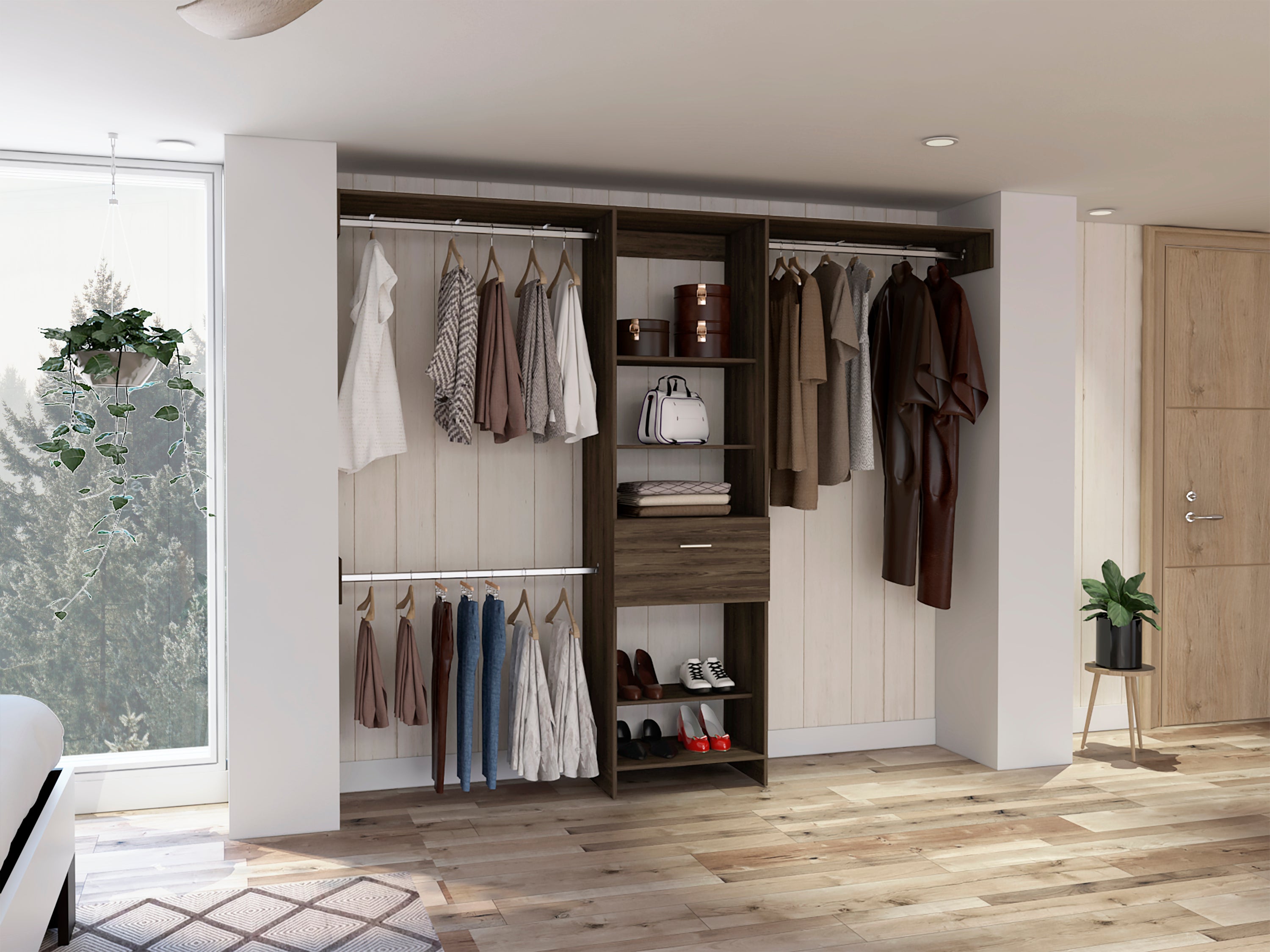 Calveston Dark Walnut Closet System: 1-Drawer, 4-Shelf