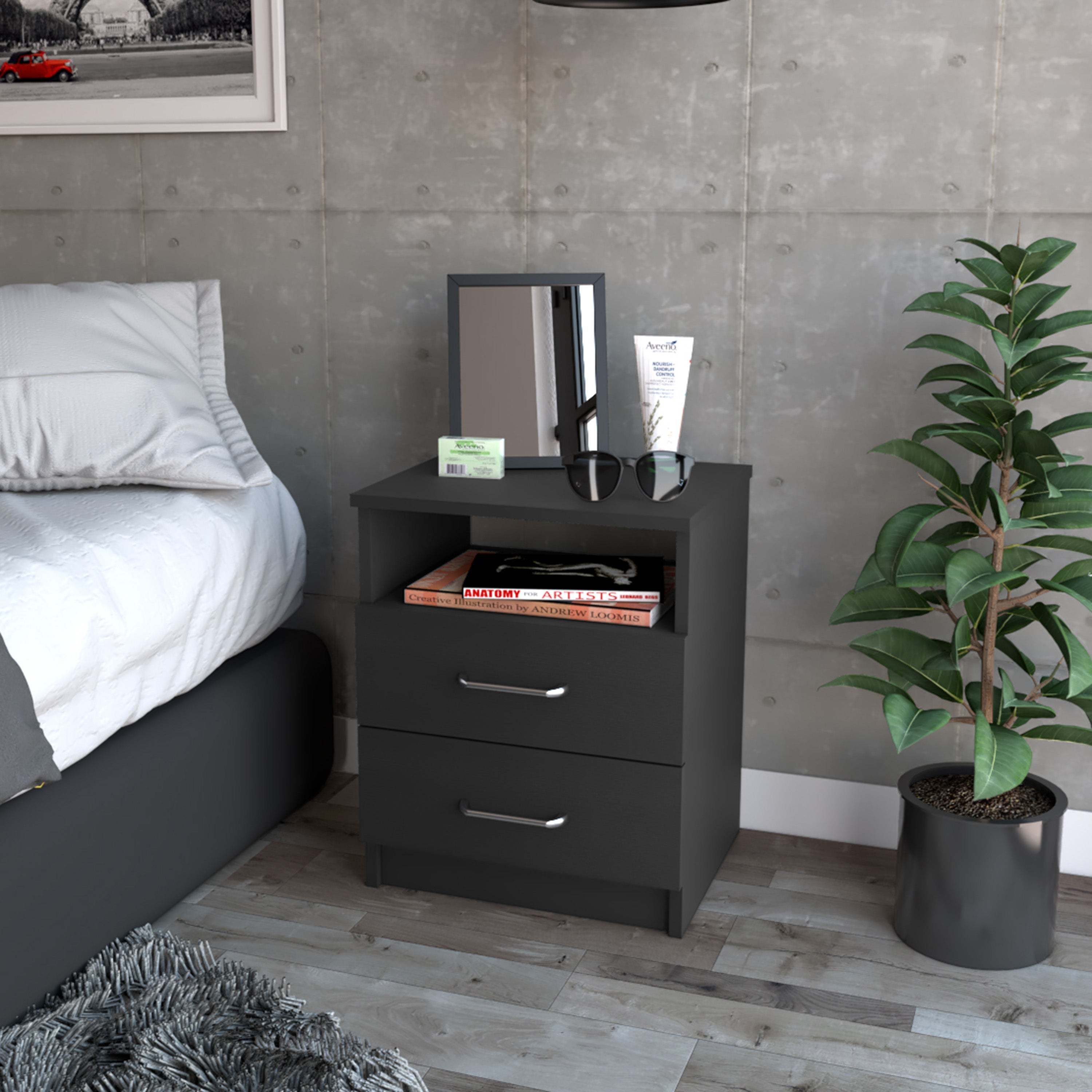 Oklahoma Nightstand with 2 Drawers, 1 Shelf - Bedroom Storage