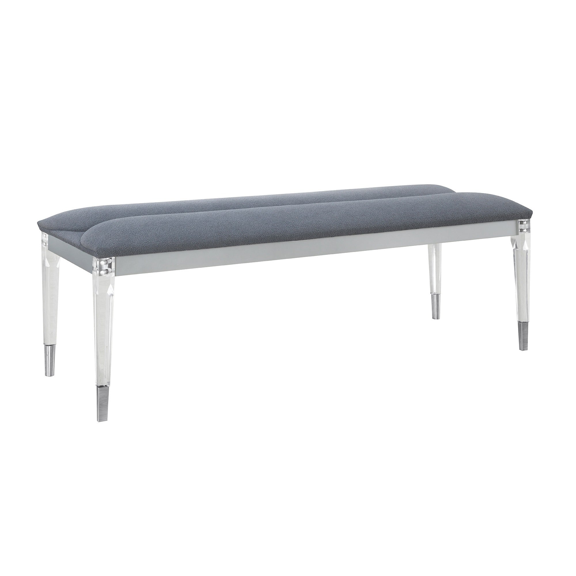 Laura Silver Bench: Acrylic Legs, Fabric Seating, Silver Finish