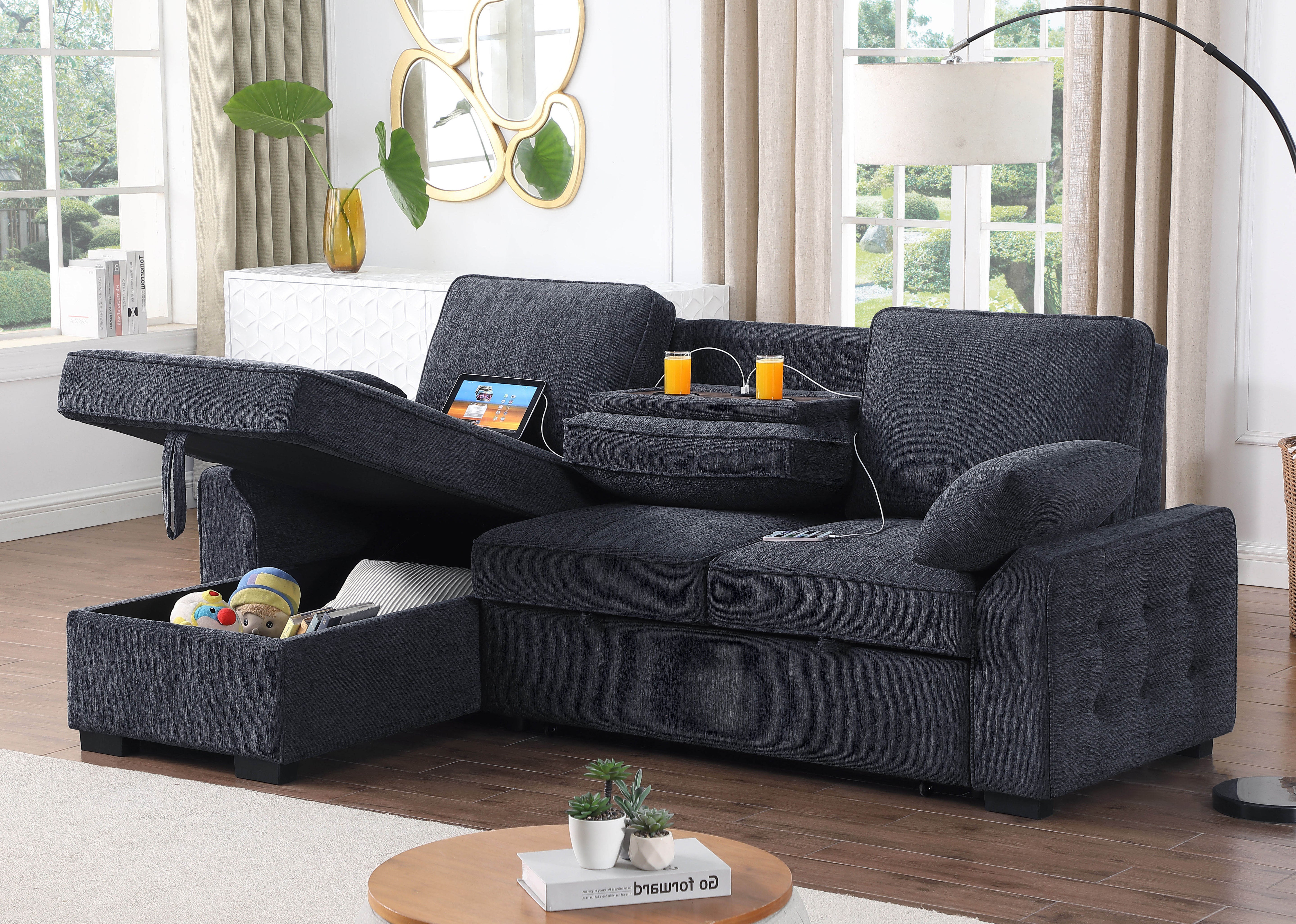 Mackenzie 91" Reversible Sleeper Sectional + Storage Chaise