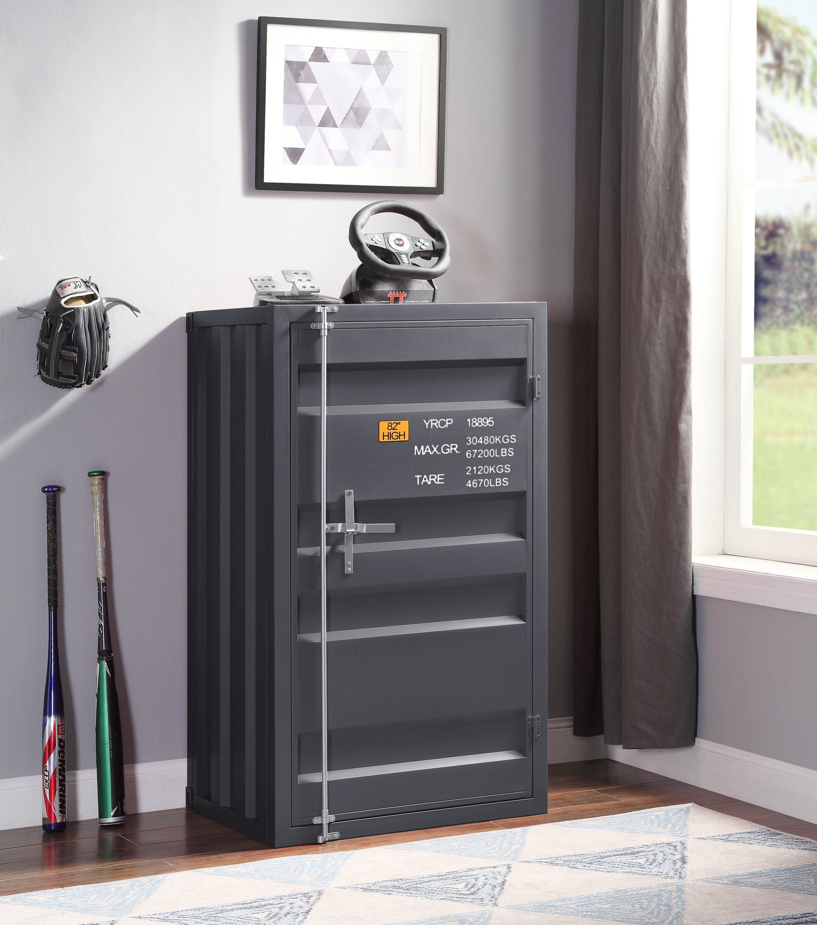 Gunmetal 1-Door Chest with Container Lock Storage