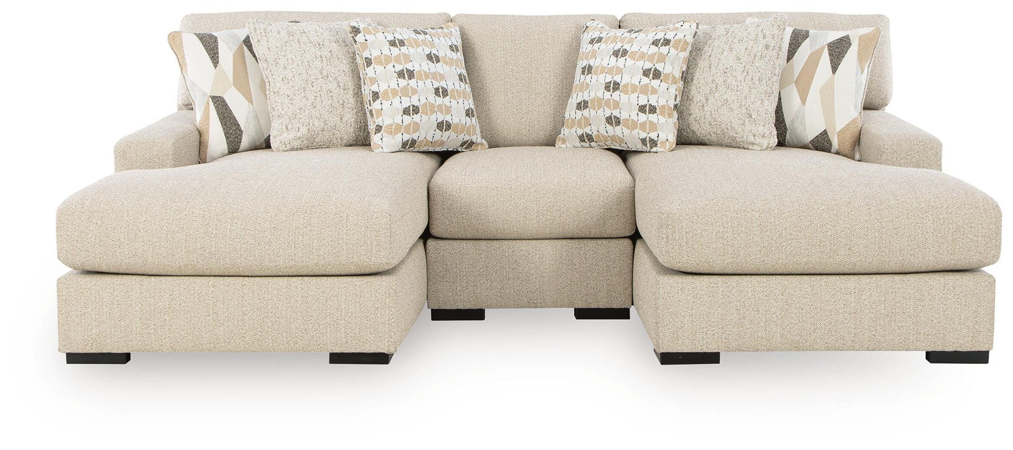 Laurelgrove sectional sofa in pebble fabric with three seat sections and decorative pillows