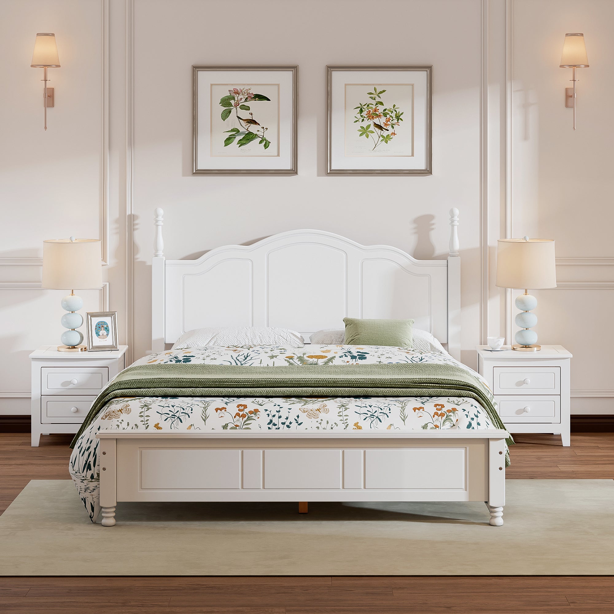 White Queen 3-Piece Bedroom Set: Bed & Nightstands