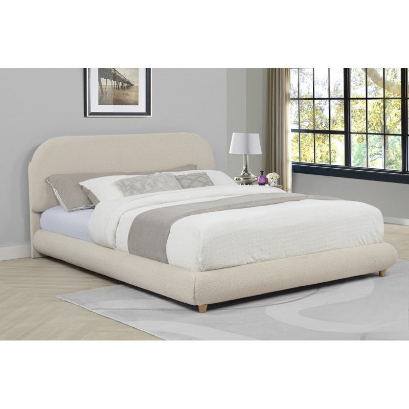 Cream Fleece Low-Profile Queen Platform Bed - Contemporary Wood Frame