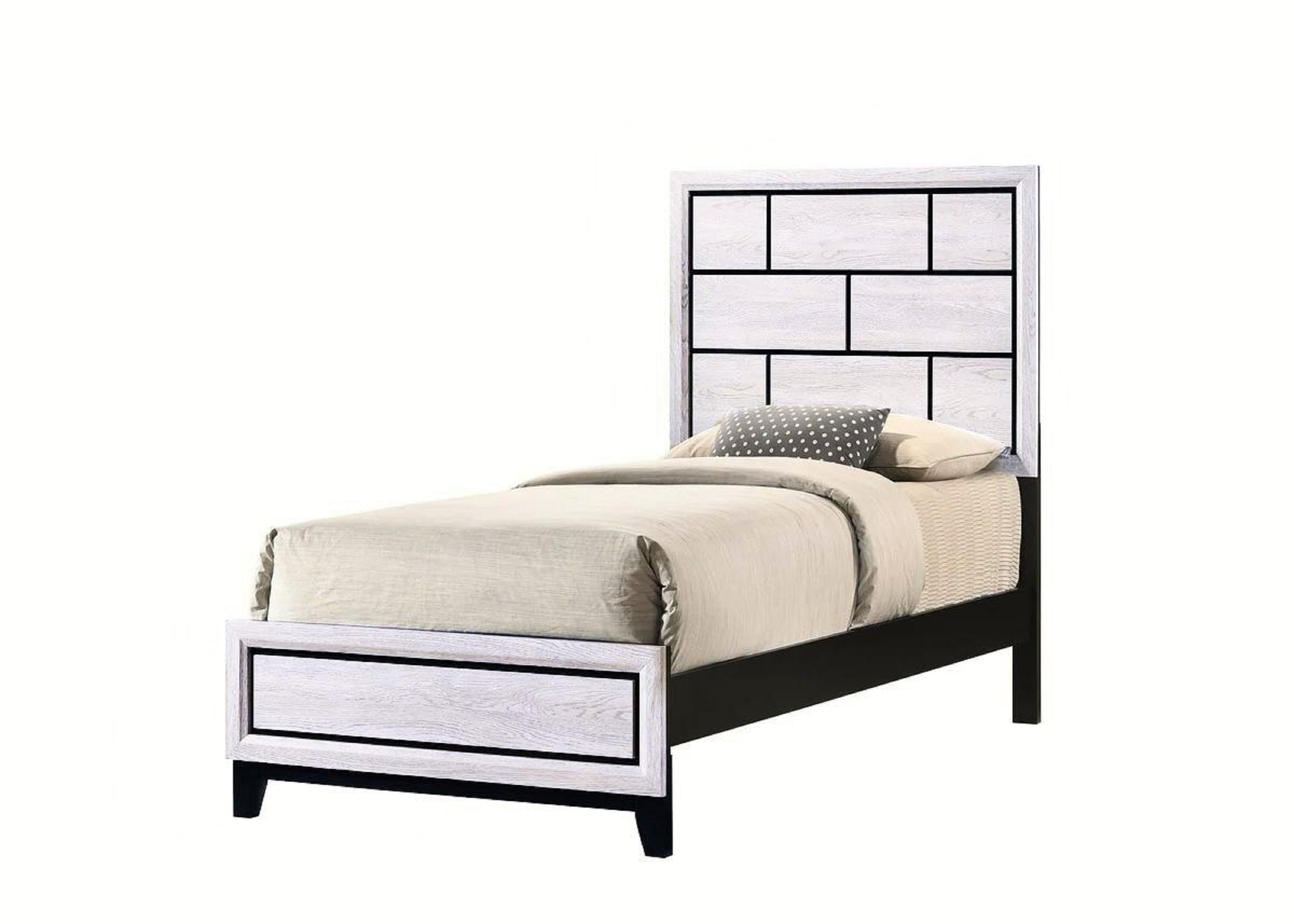 Contemporary White Twin Low-Profile Kids Bed Wood Panel Geometric Design