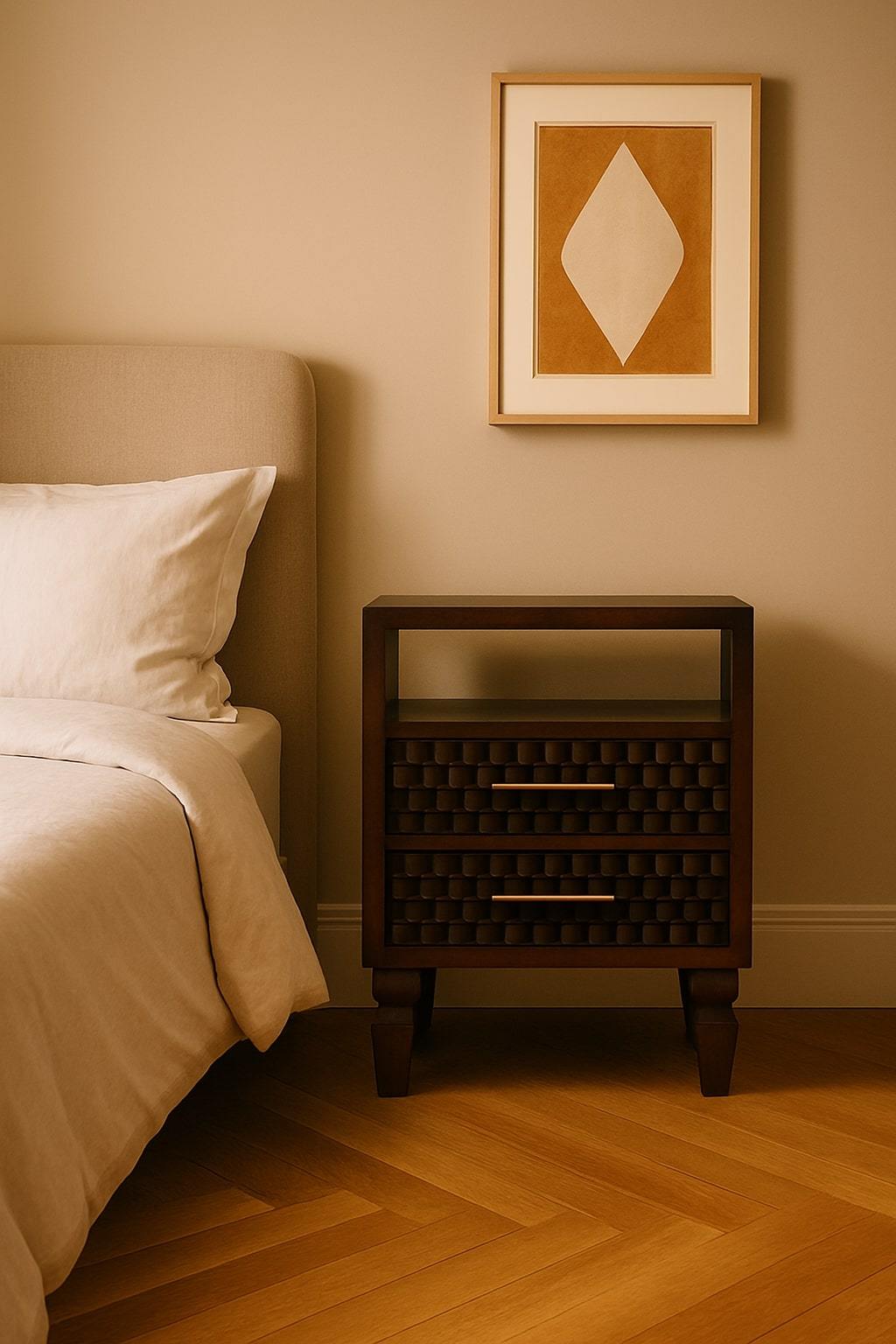 Arno Solid Wood Bedside Table - Brown, 1 Shelf, 2 Drawers
