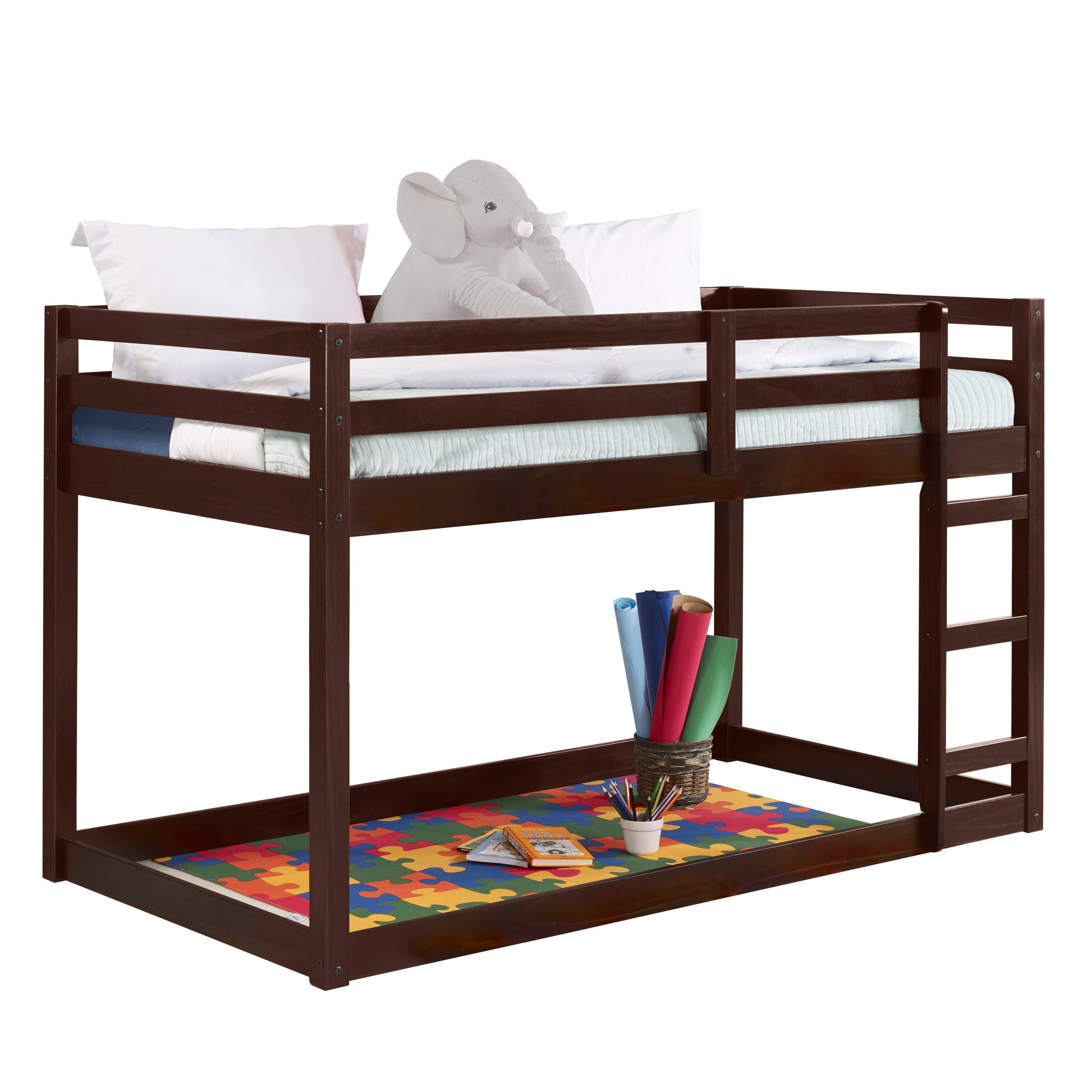 Gaston Espresso Twin Loft Bed, Built-in Ladder, Solid Pine Wood